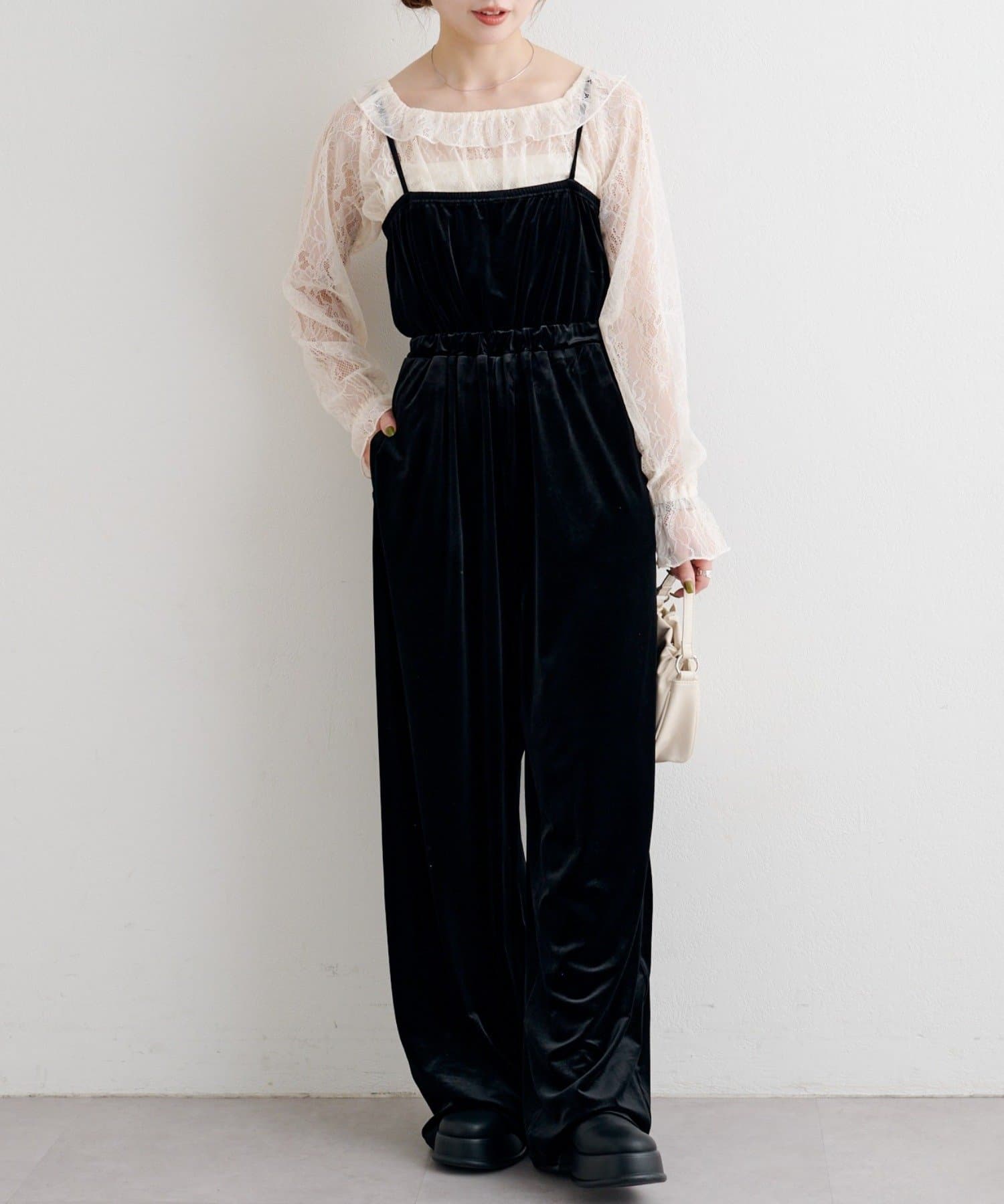 OUTLET(アウトレット) 【Kastane】 レーストップスSETベロアコンビネゾン