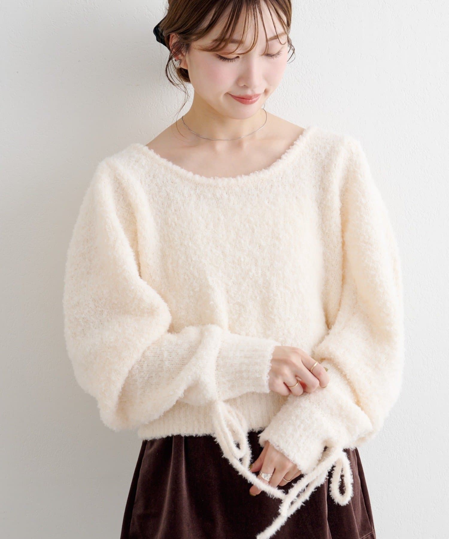 OUTLET(アウトレット) 【Kastane】リボンマトンスリーブニット