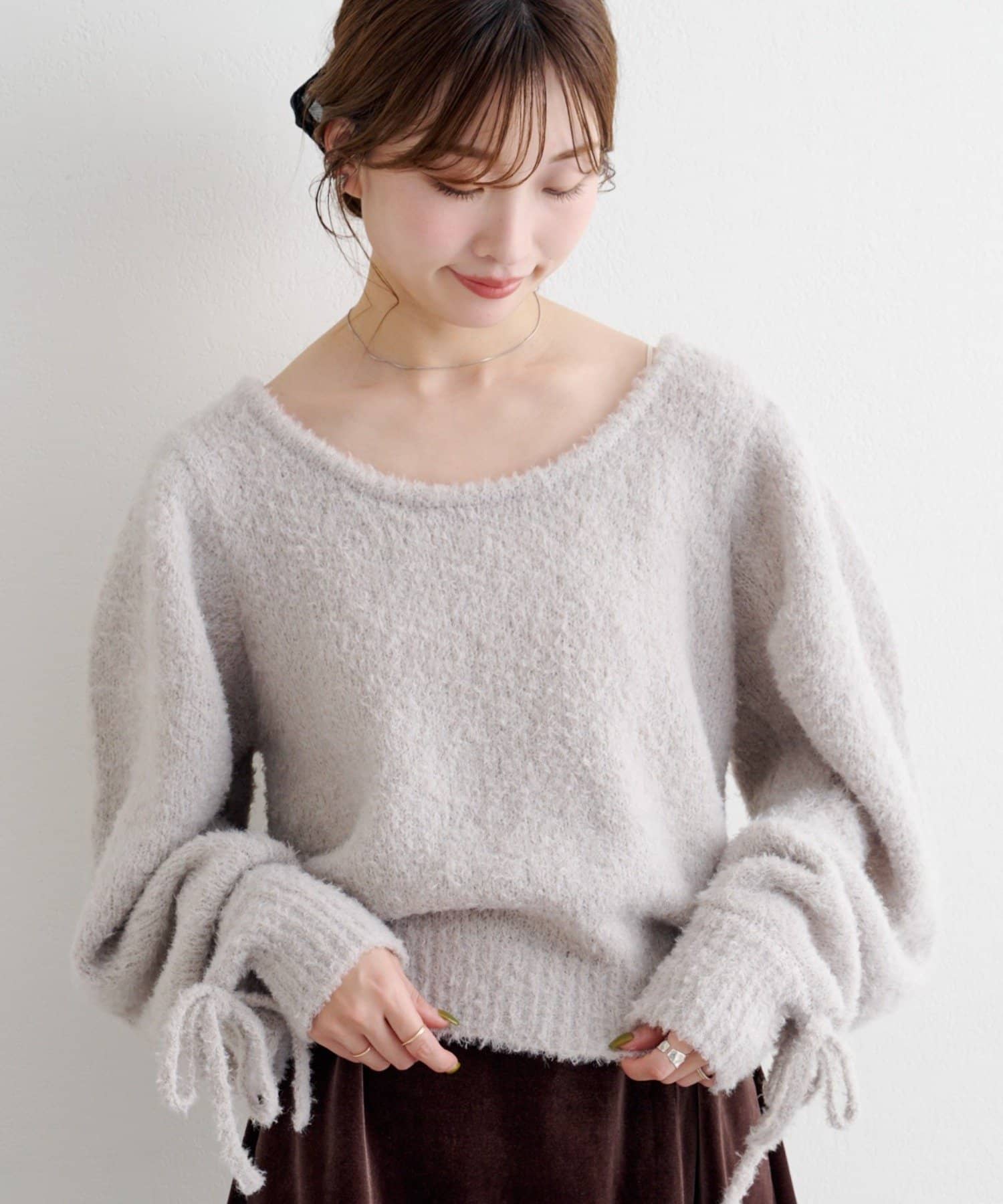 OUTLET(アウトレット) 【Kastane】リボンマトンスリーブニット