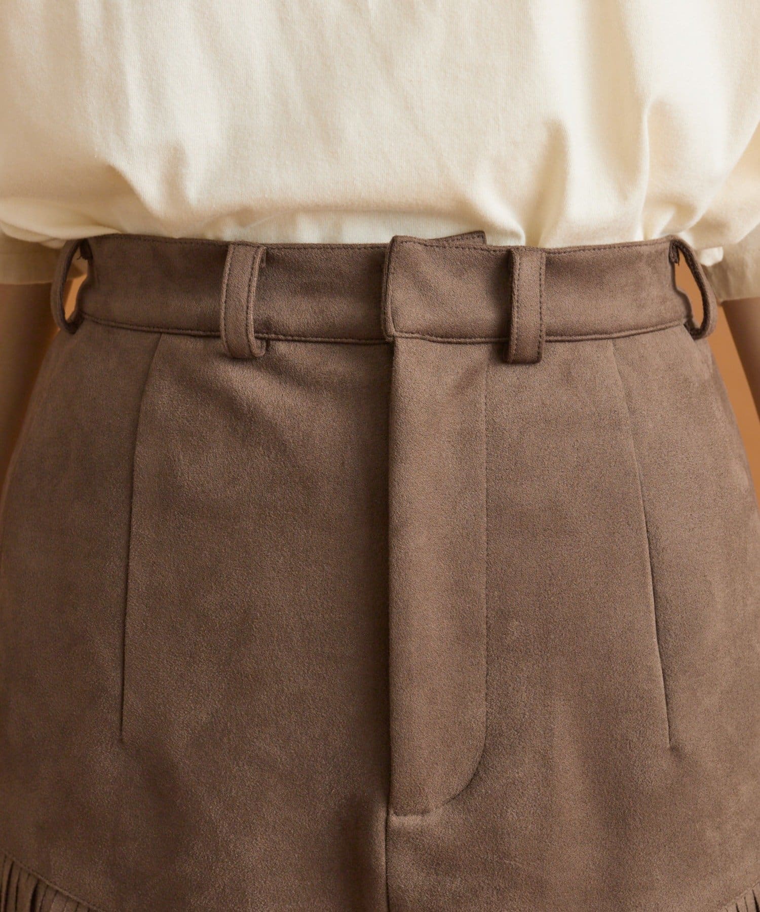 OUTLET(アウトレット) 【mystic】フェイクスウェードフリンジスカート