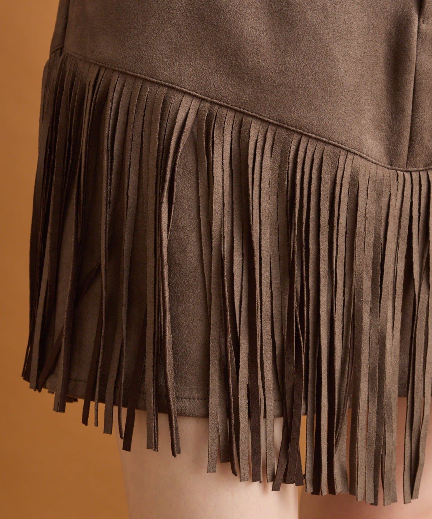 OUTLET(アウトレット) 【mystic】フェイクスウェードフリンジスカート