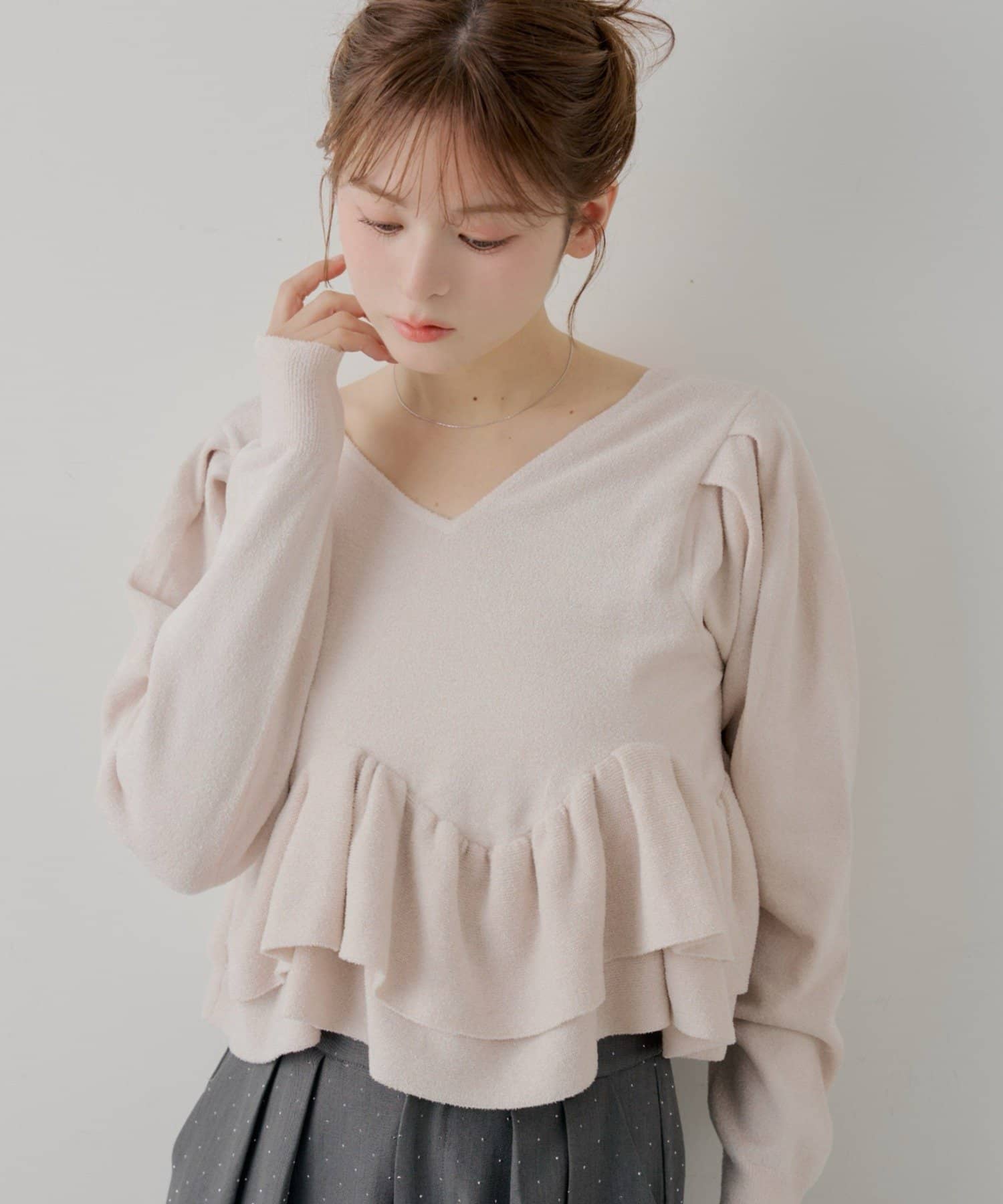 OUTLET(アウトレット) 【Chico】ラメベロアモールスクエアパフペプラム