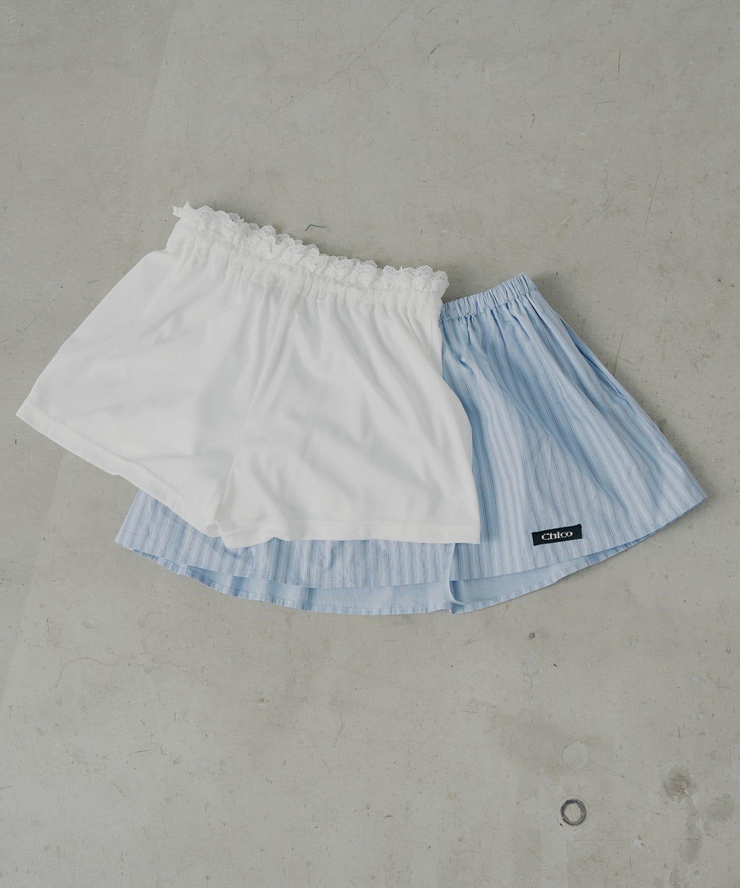 OUTLET(アウトレット) 【Chico】【セットアップ対応】レースレイヤードフレアミニスカート