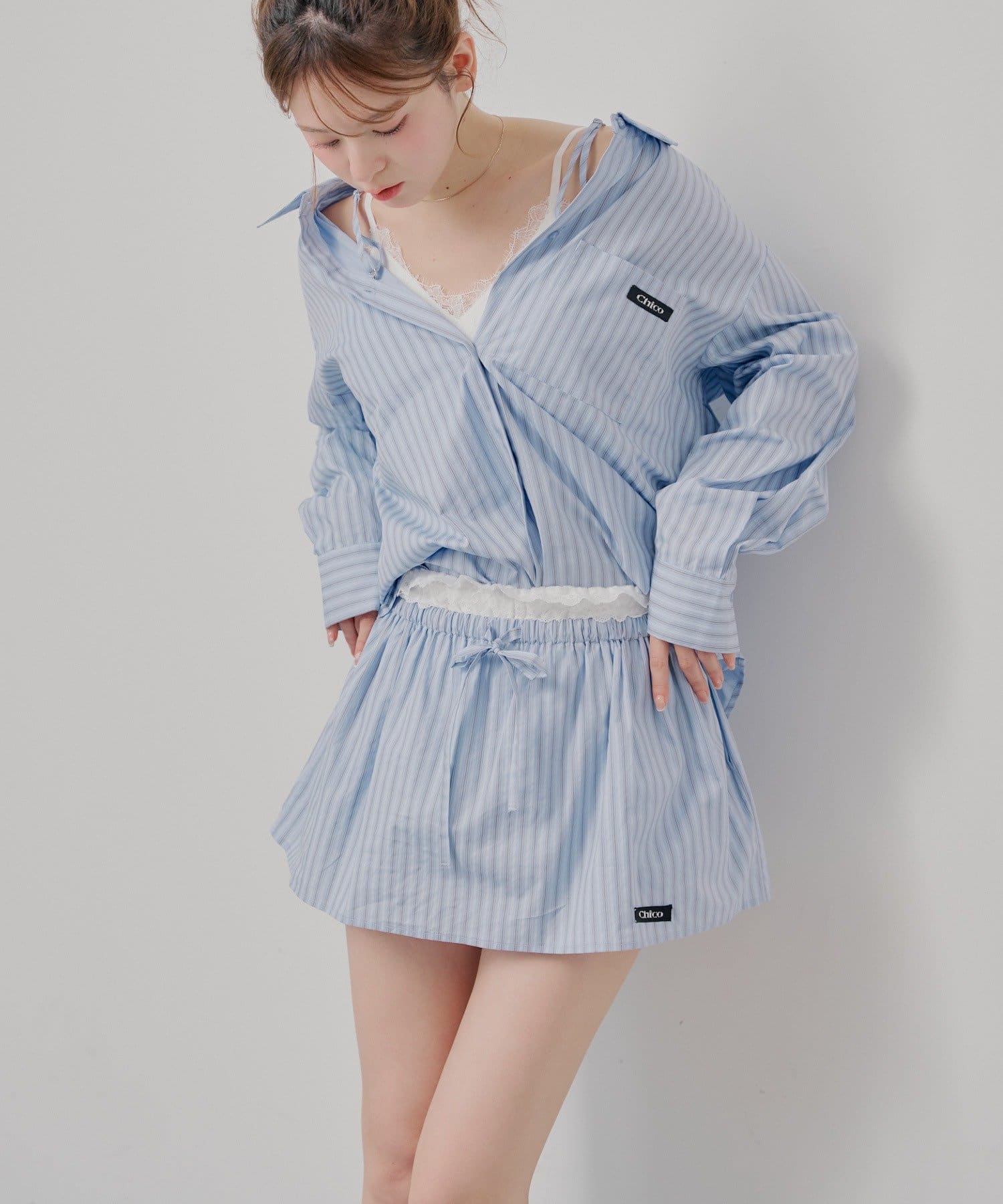 OUTLET(アウトレット) 【Chico】【セットアップ対応】レースレイヤードフレアミニスカート