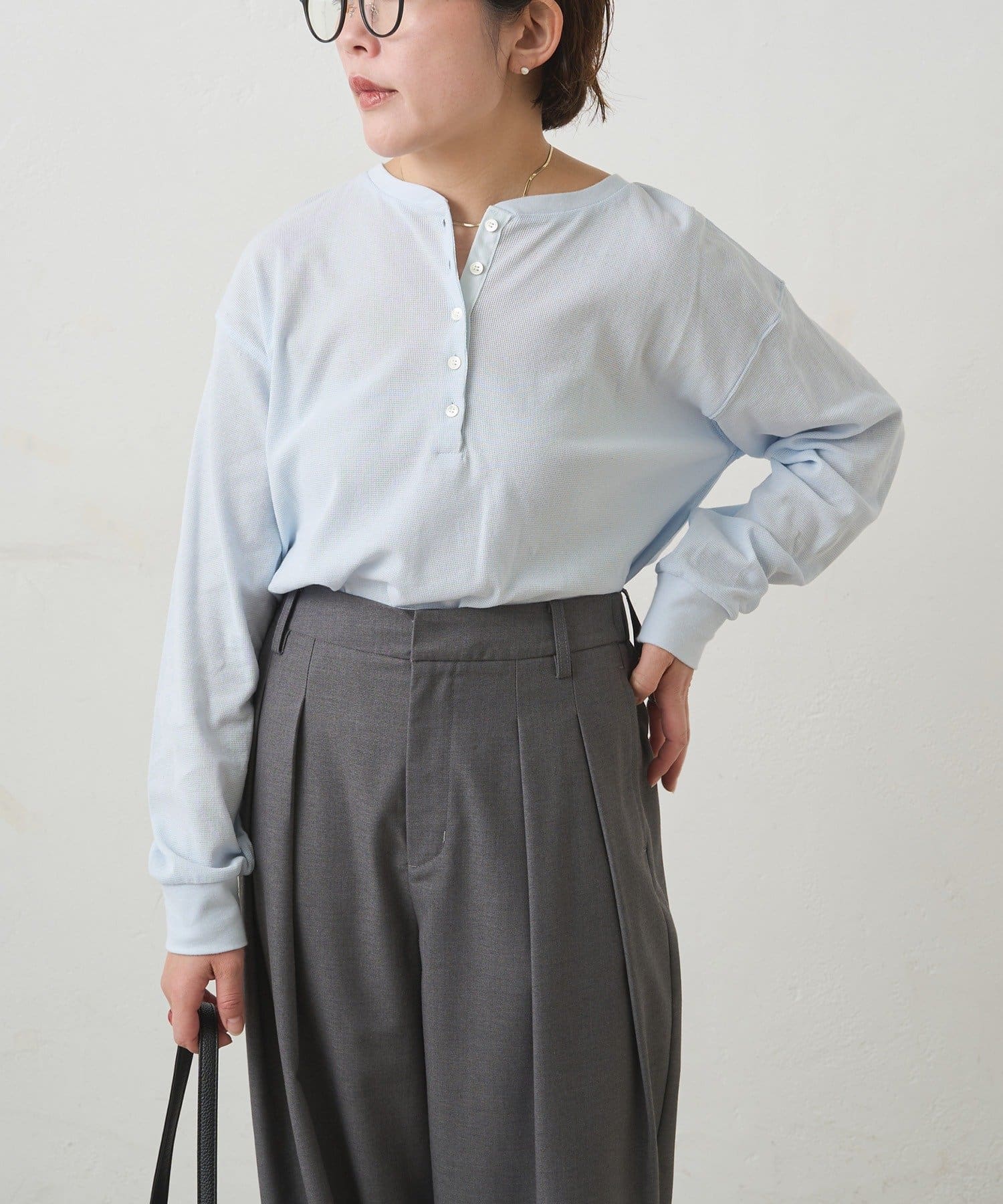 PUAL CE CIN(ピュアルセシン) 前後2WAYシアーワッフルカットソー