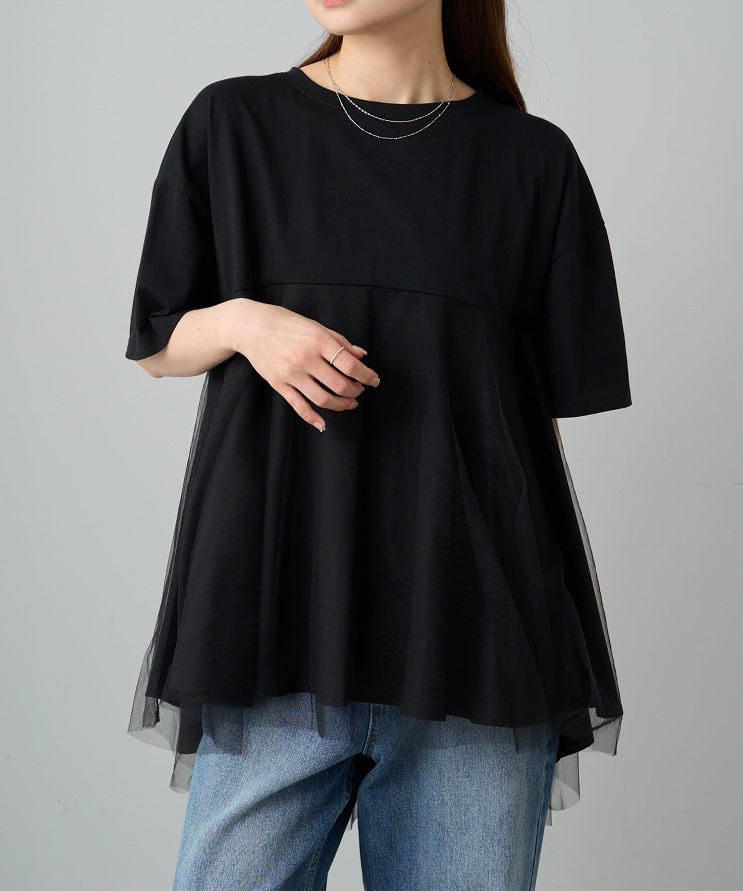 PUAL CE CIN(ピュアルセシン) 《リバイバル》【WEB限定/Du noir】チュールドッキングTシャツ