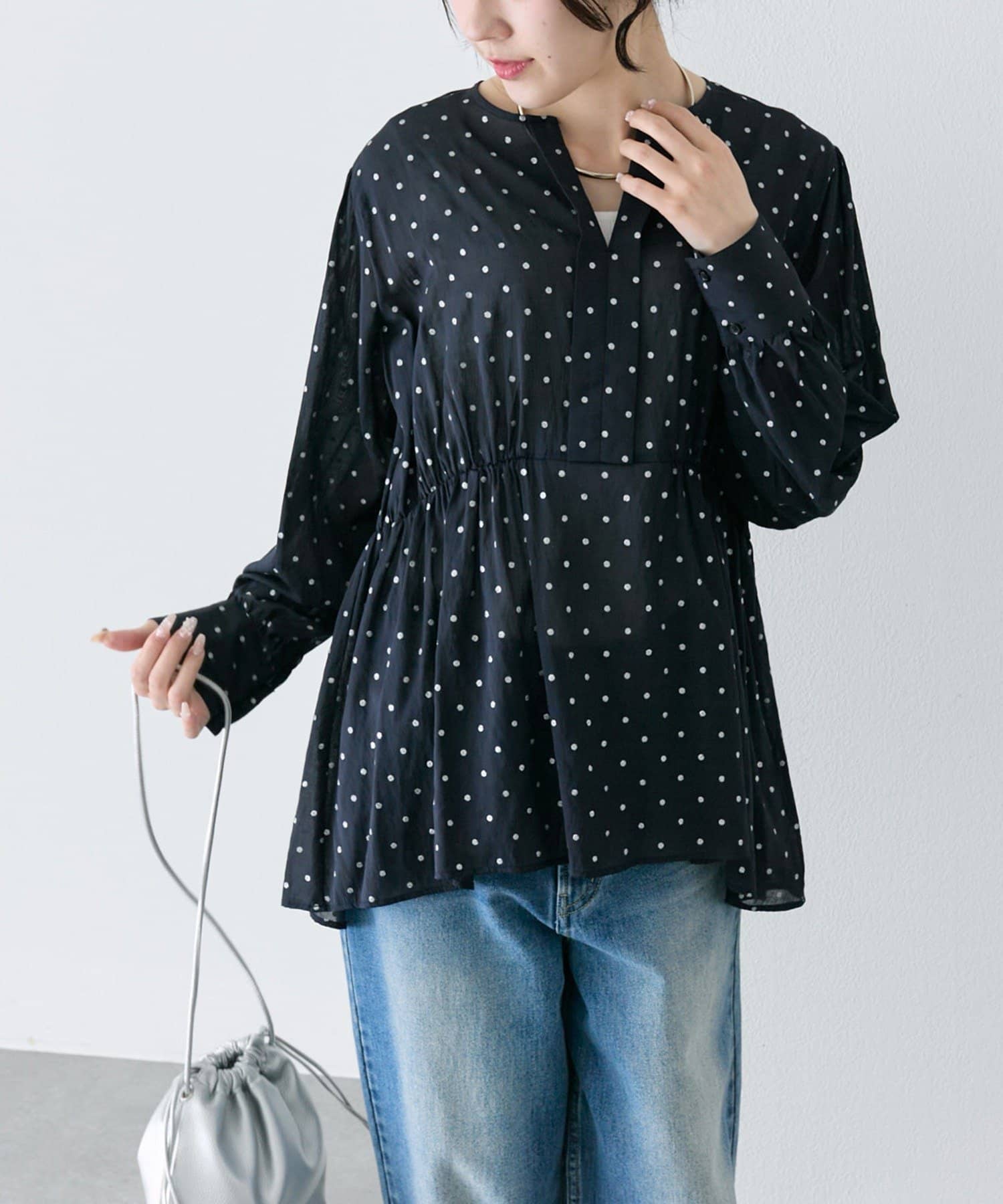 PUAL CE CIN(ピュアルセシン) グリッタードットペプラムブラウス