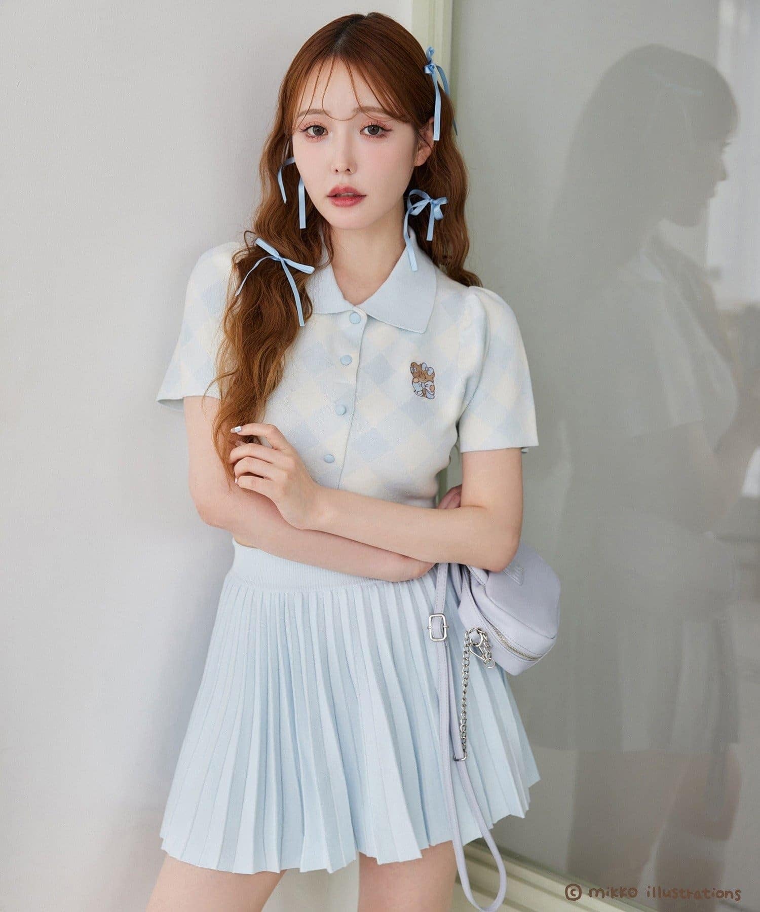 NICE CLAUP / OLIVE des OLIVE OUTLET(ナイスクラップ  / オリーブ デ オリーブ アウトレット) 【one after another】【mikko コラボ】刺繍入りポロ衿セットアップ