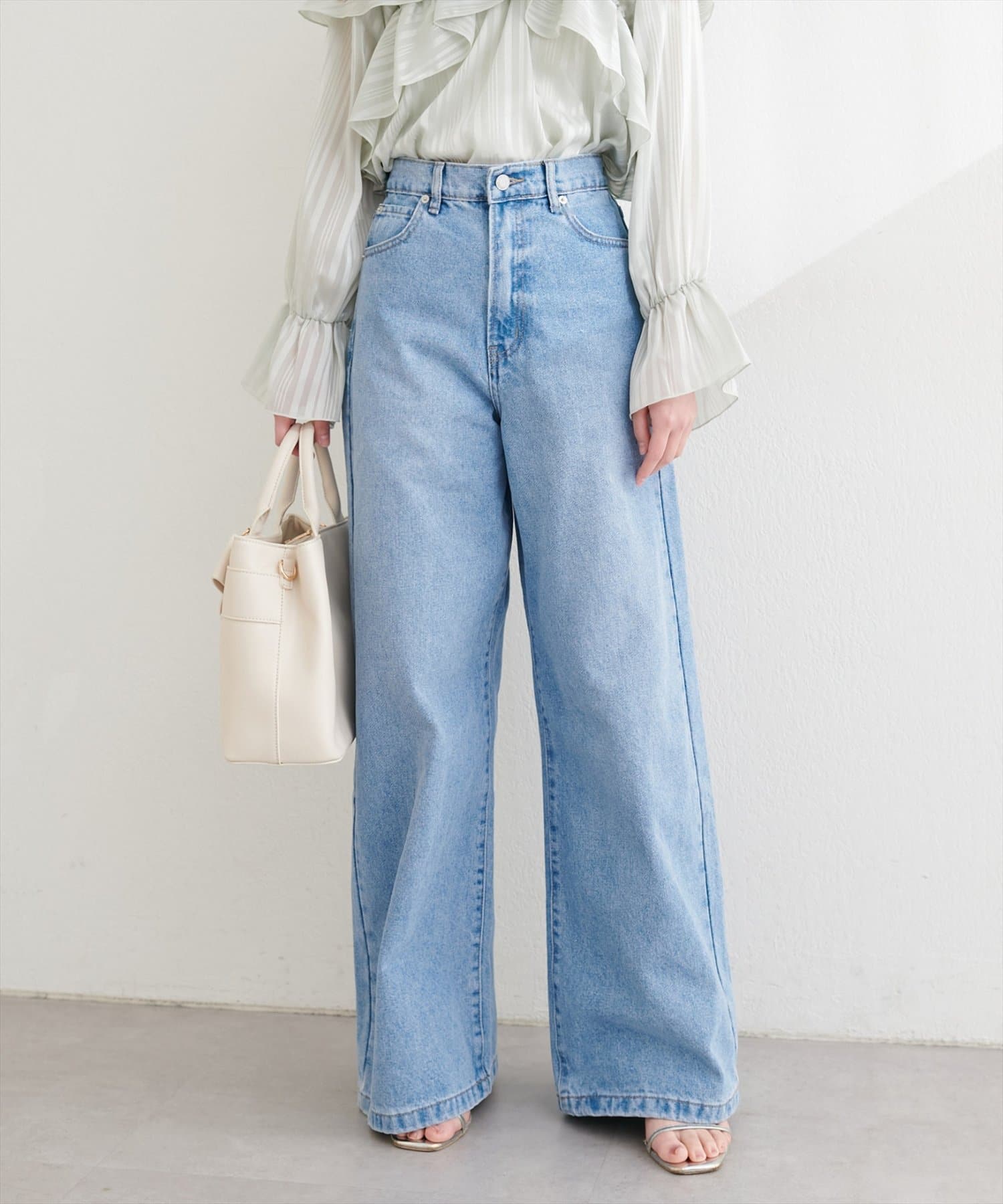 natural couture(ナチュラルクチュール) ポケットレースワイドデニムパンツ