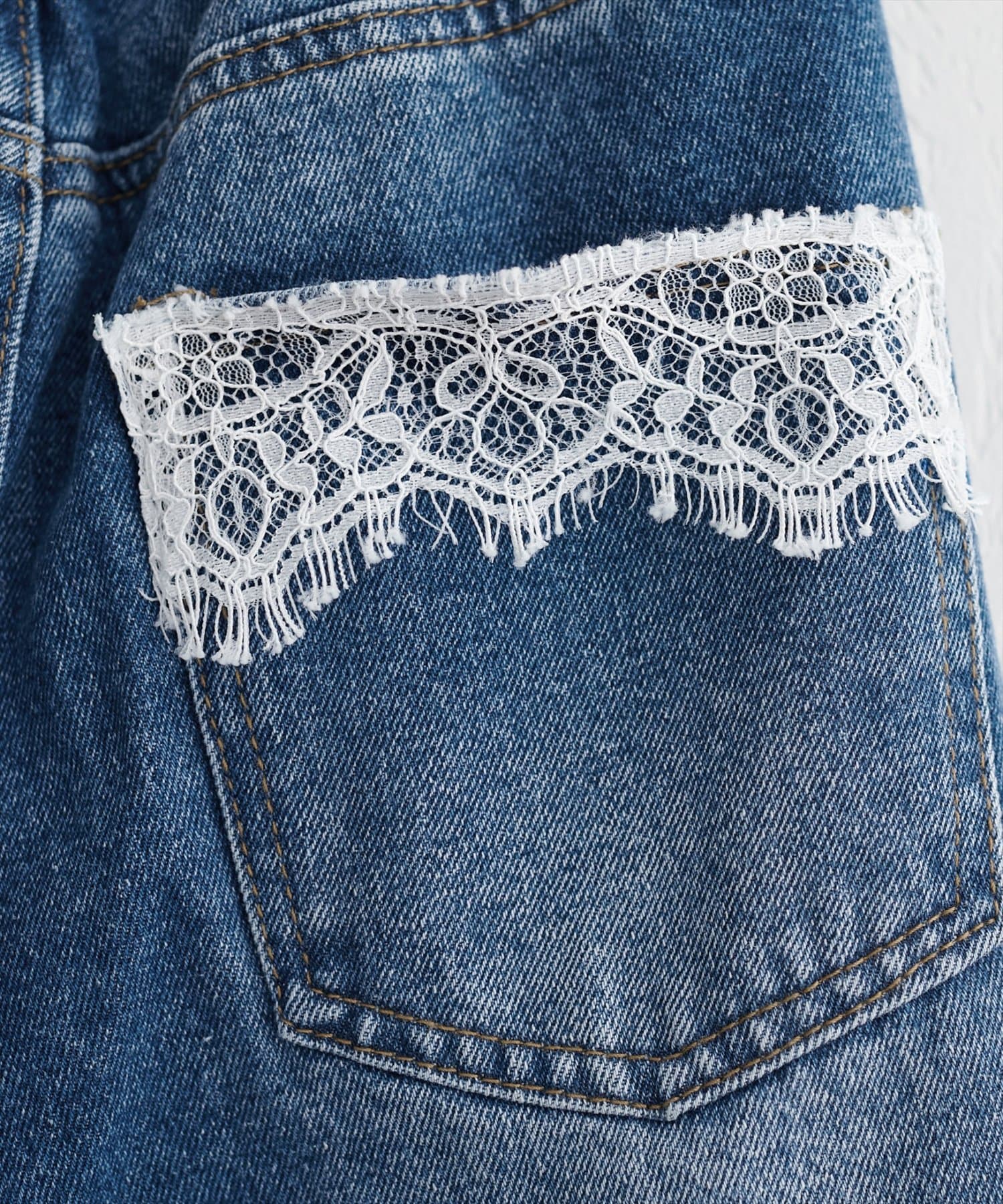 natural couture(ナチュラルクチュール) ポケットレースワイドデニムパンツ