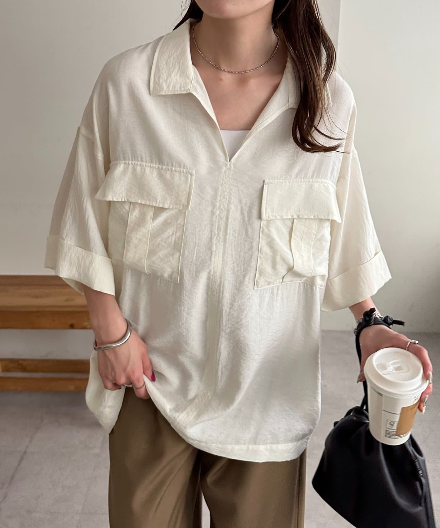 DISCOAT(ディスコート) 【Enlude】リネンライクダブルポケットスキッパーシャツ《ユニセックス》