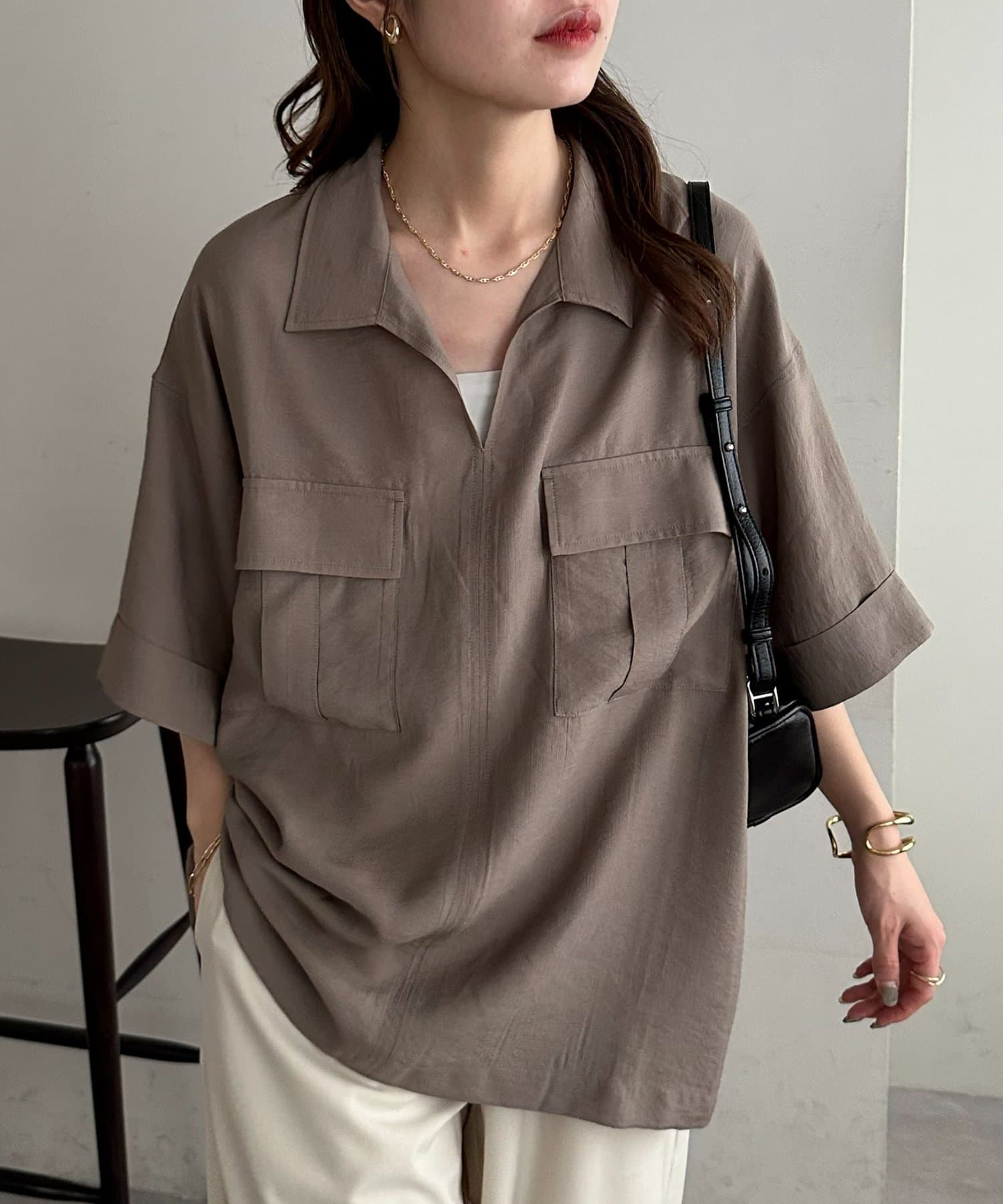 DISCOAT(ディスコート) 【Enlude】リネンライクダブルポケットスキッパーシャツ《ユニセックス》