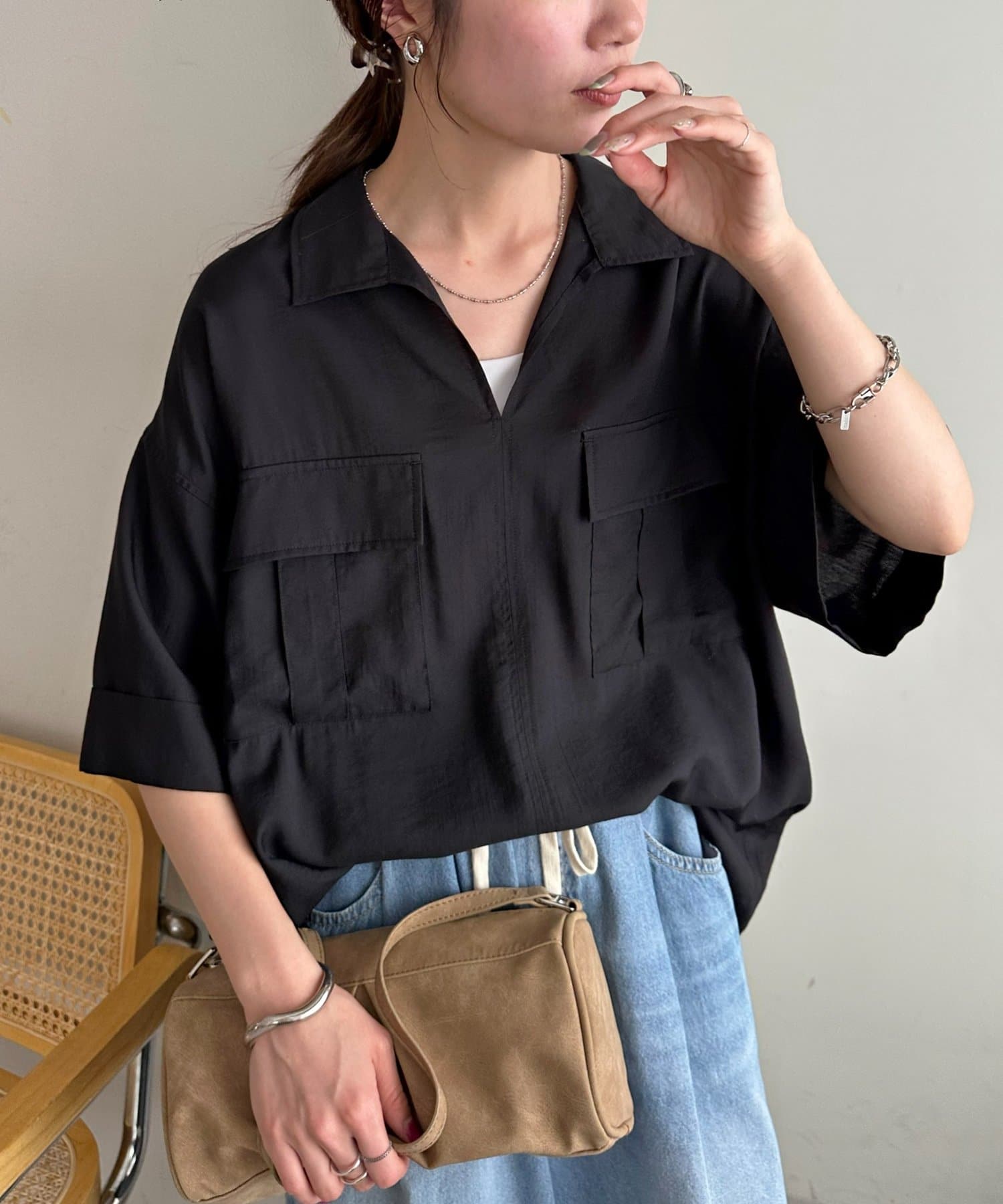 DISCOAT(ディスコート) 【Enlude】リネンライクダブルポケットスキッパーシャツ《ユニセックス》