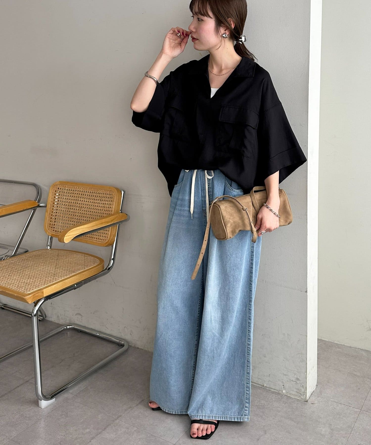 DISCOAT(ディスコート) 【Enlude】リネンライクダブルポケットスキッパーシャツ《ユニセックス》