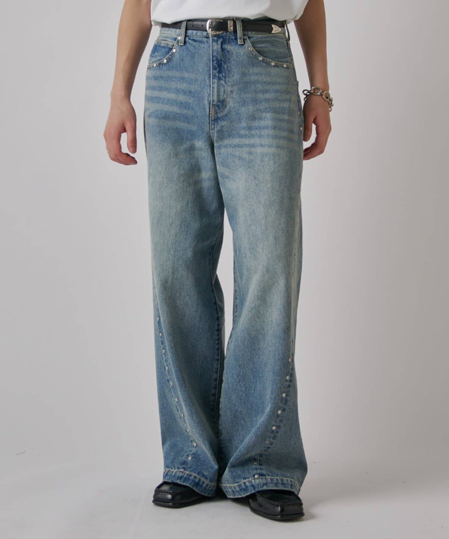 Lui's(ルイス) スタッズ/ワイドフィットデニムパンツ13.5oz