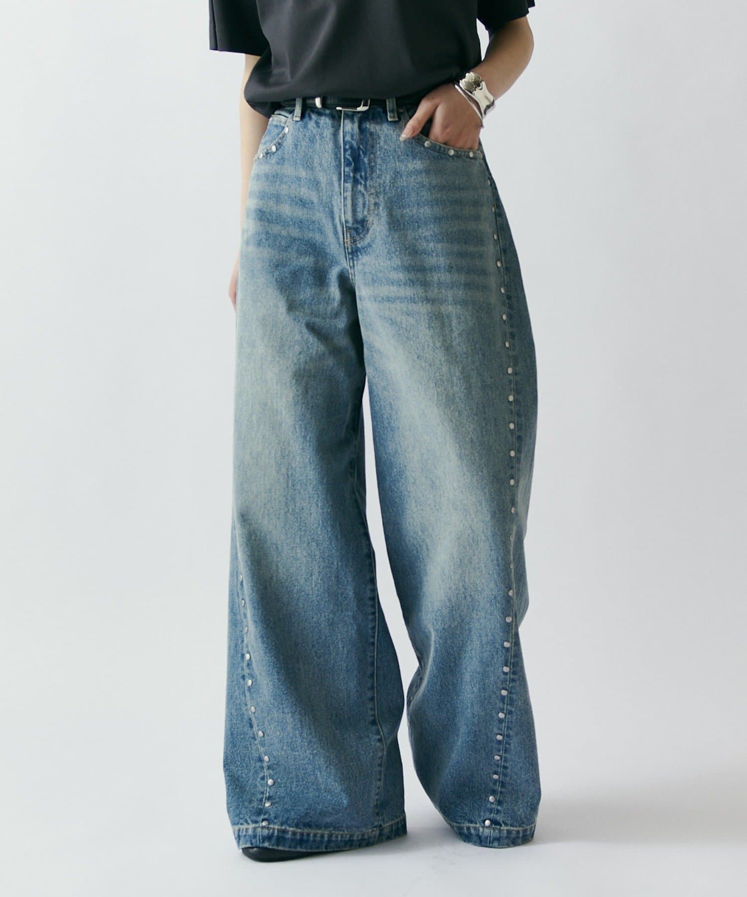 Lui's(ルイス) スタッズ/ワイドフィットデニムパンツ13.5oz