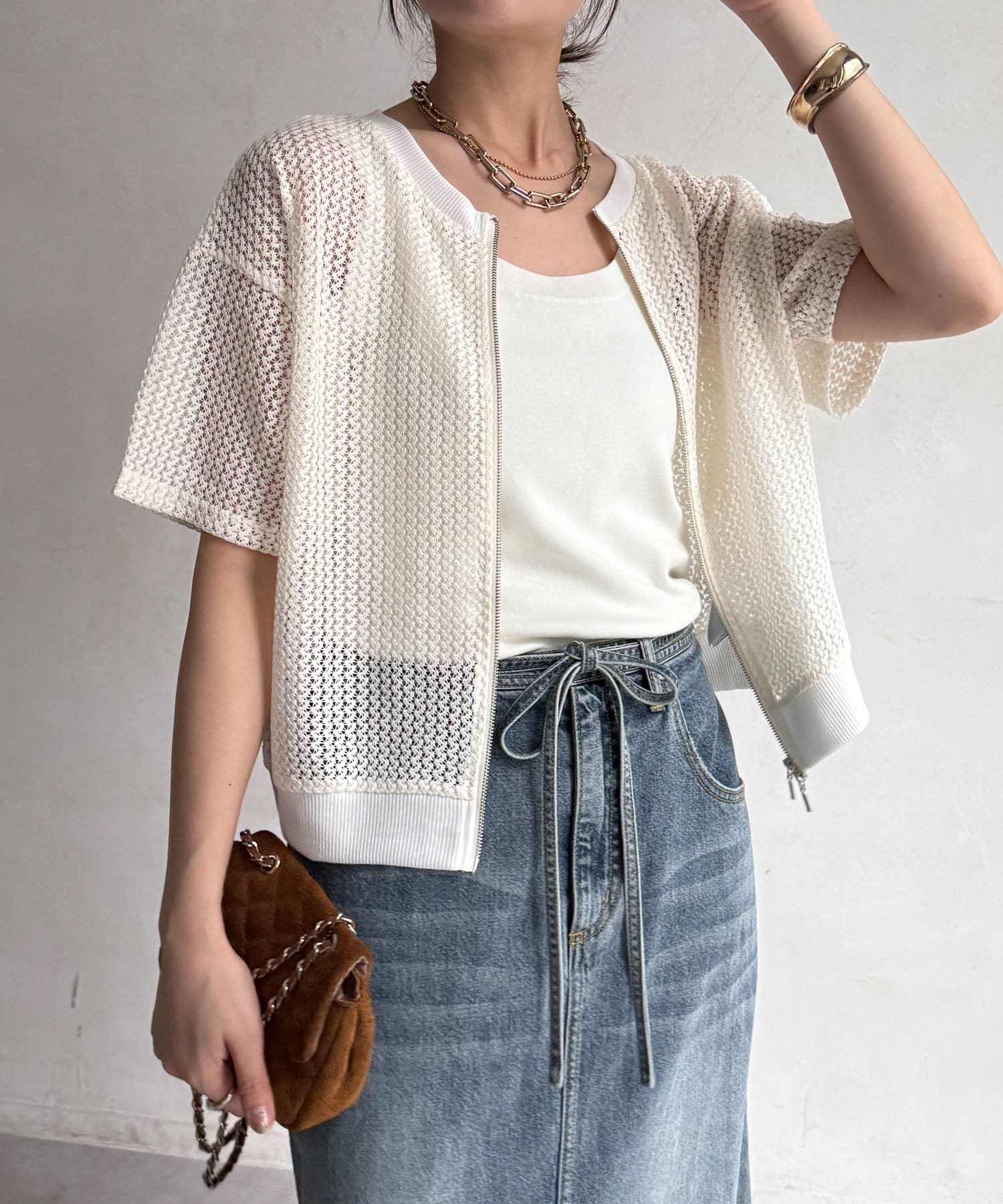 DOUDOU(ドゥドゥ) 【WEB限定】メッシュジップ半袖ブルゾン