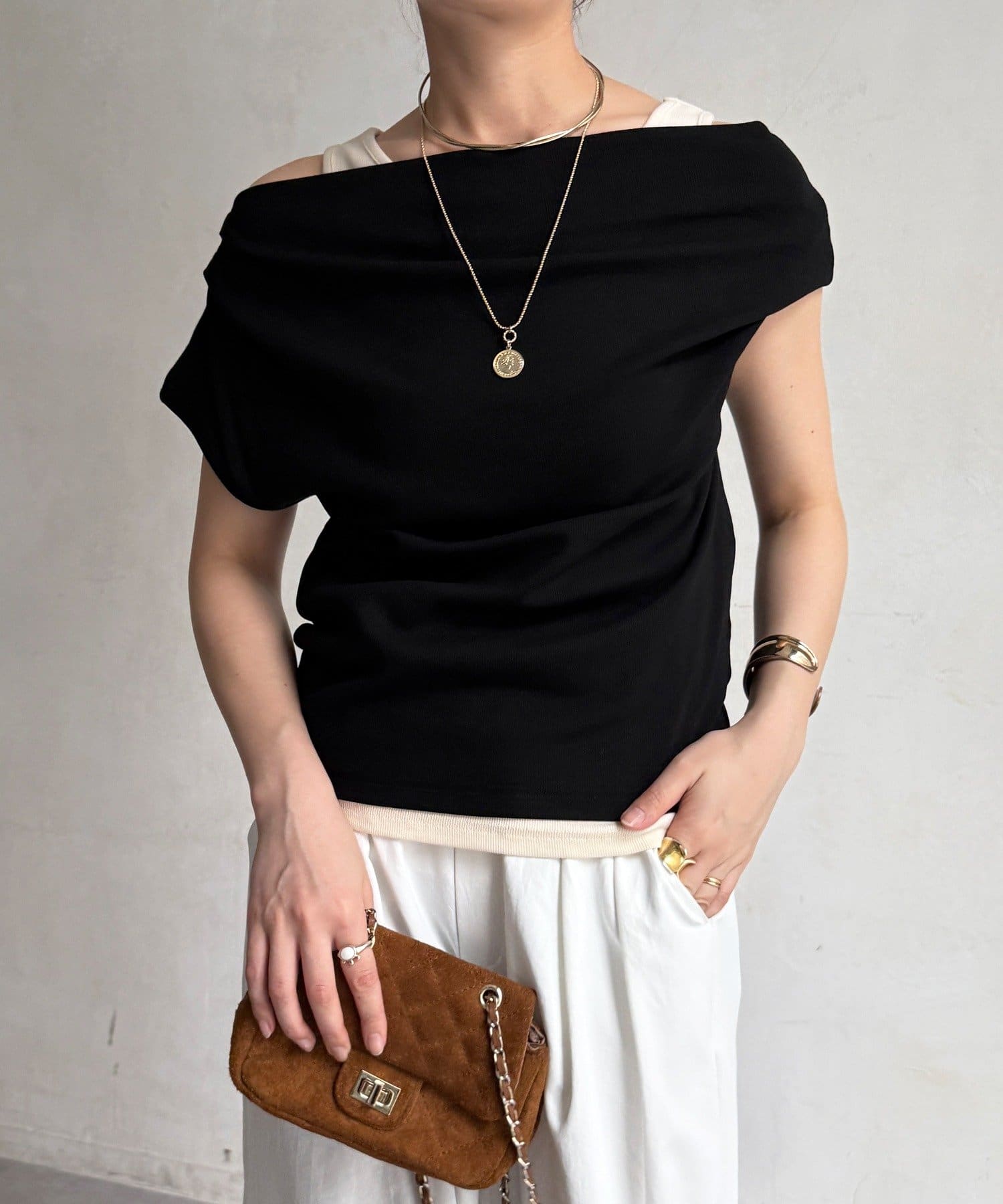 DOUDOU(ドゥドゥ) 【WEB限定】ドレープレイヤードトップス