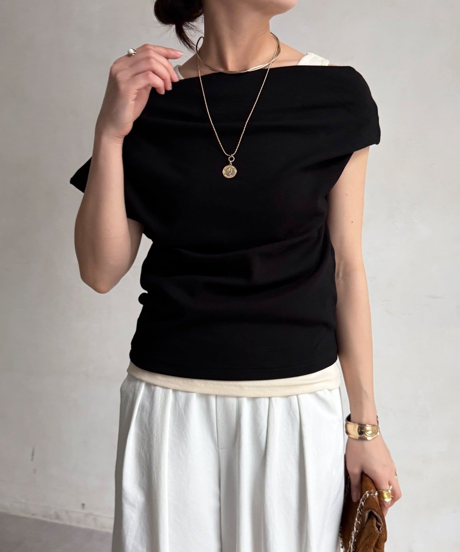 DOUDOU(ドゥドゥ) 【WEB限定】ドレープレイヤードトップス