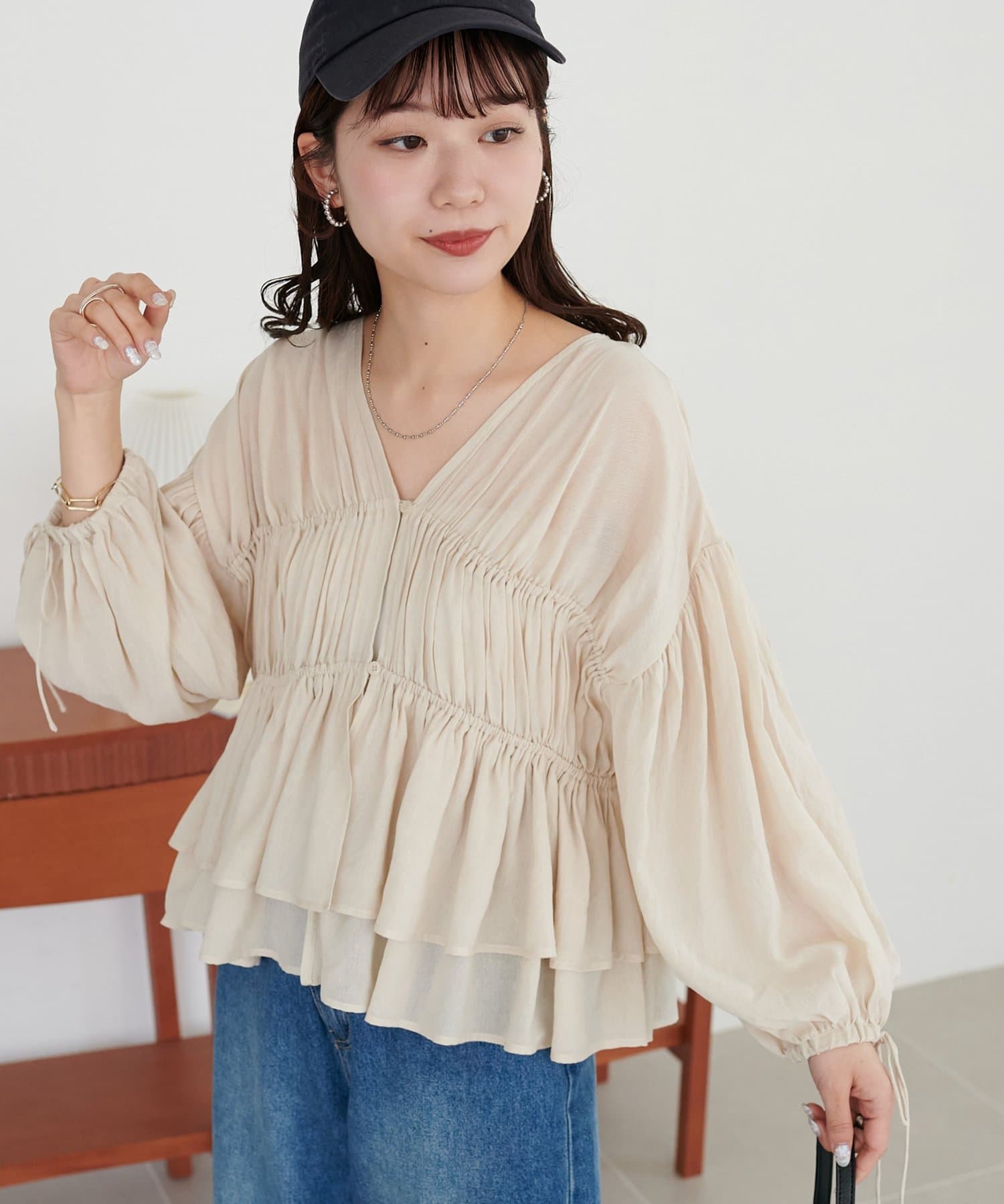 DISCOAT(ディスコート) ボイルギャザー前開きブラウス