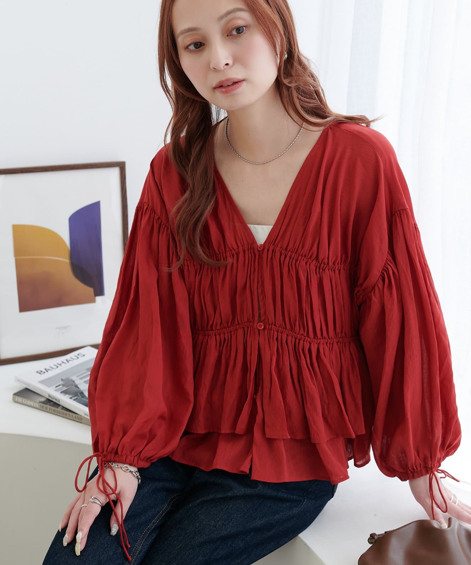 DISCOAT(ディスコート) ボイルギャザー前開きブラウス