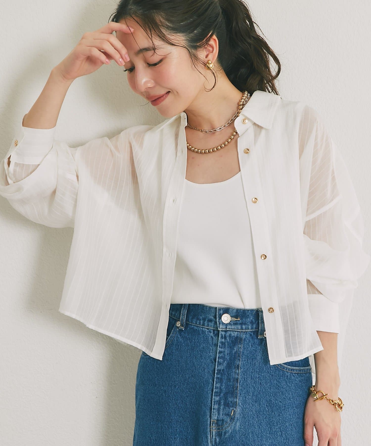 La boutique BonBon(ラブティックボンボン) ストライプシアークロップドシャツ