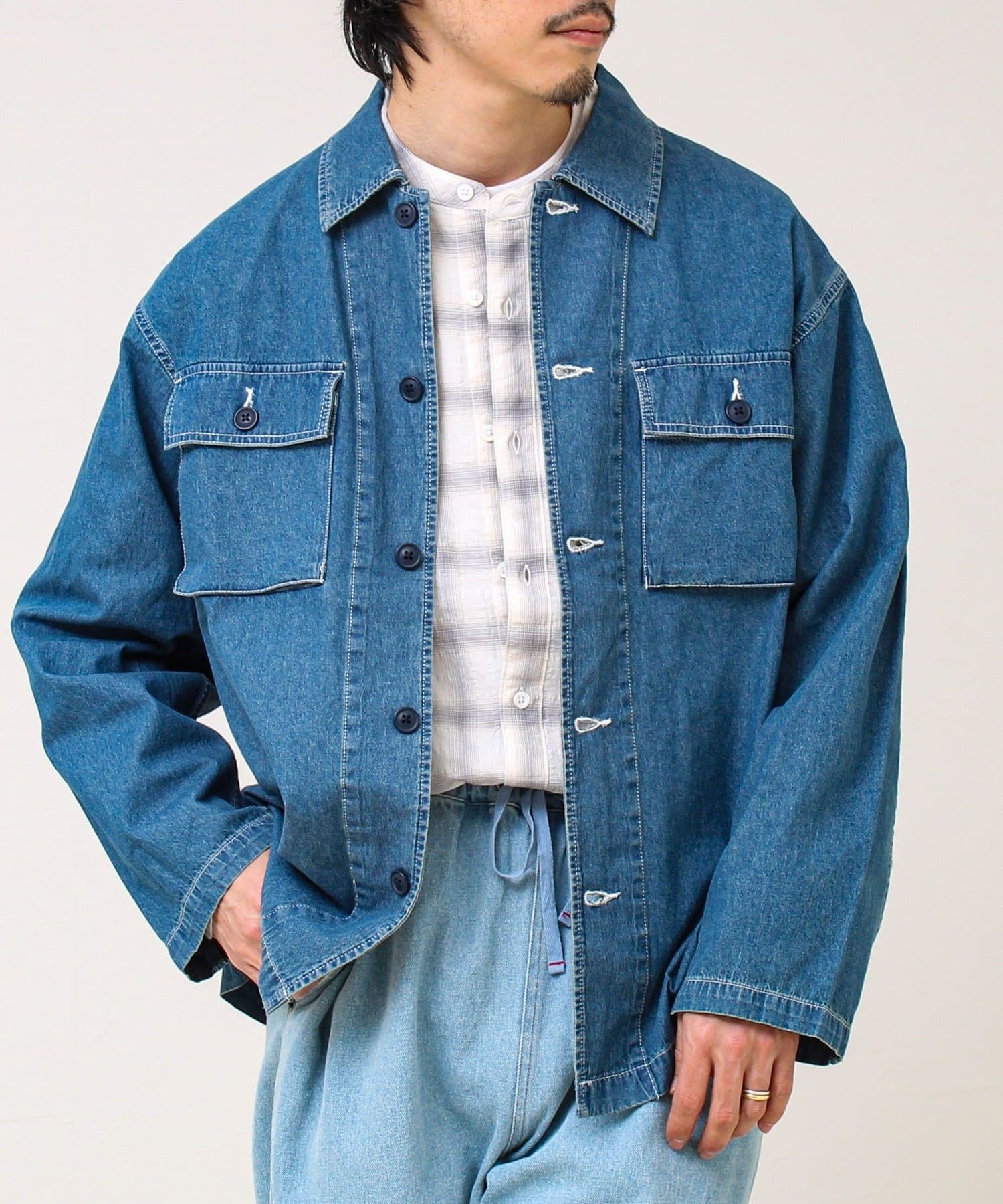 FREDY & GLOSTER(フレディ アンド グロスター) 【デニム/リップストップ】ミリタリーオーバーシャツ