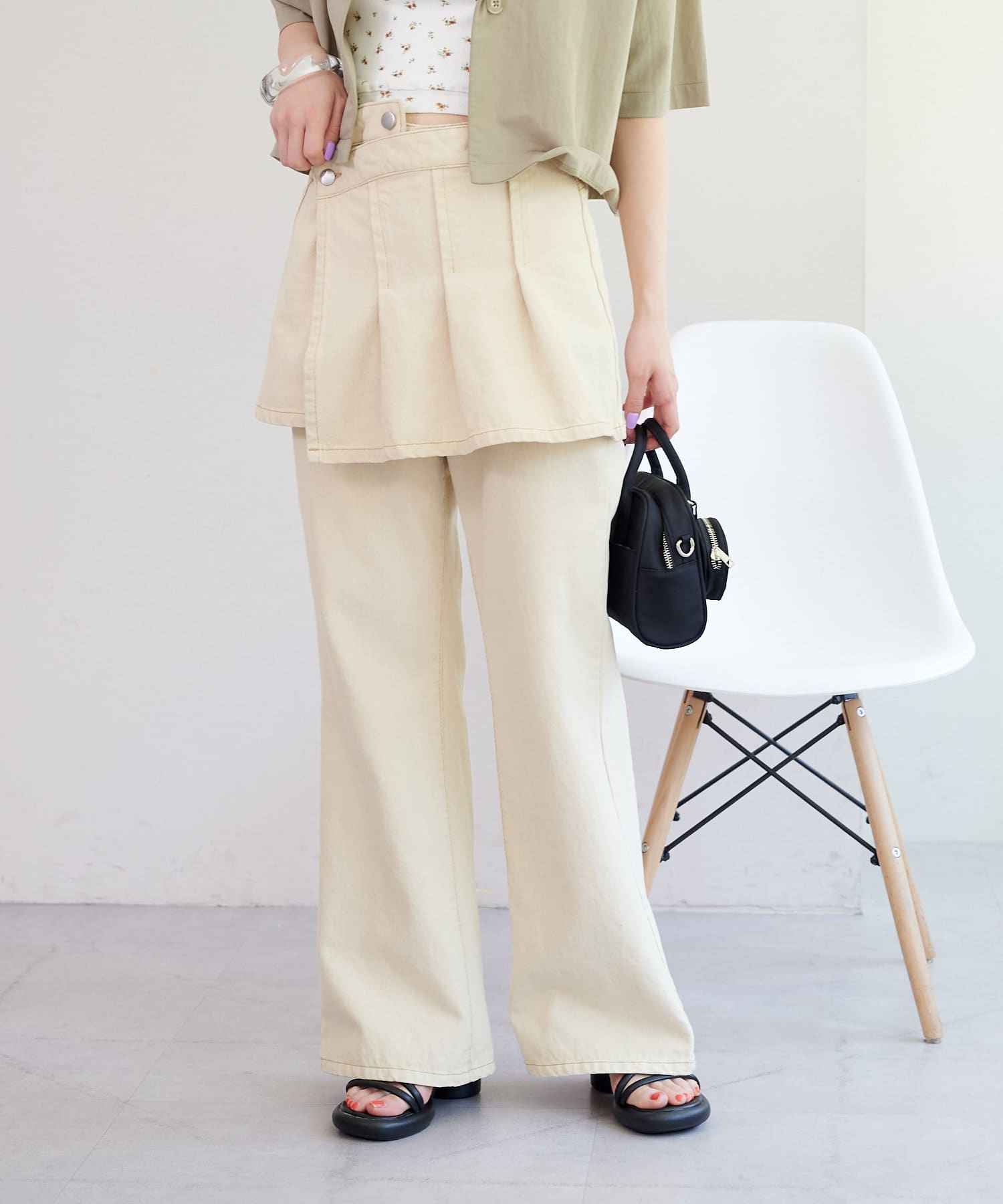 OUTLET(アウトレット) 【Kastane】プリーツスカート付きフレアデニム