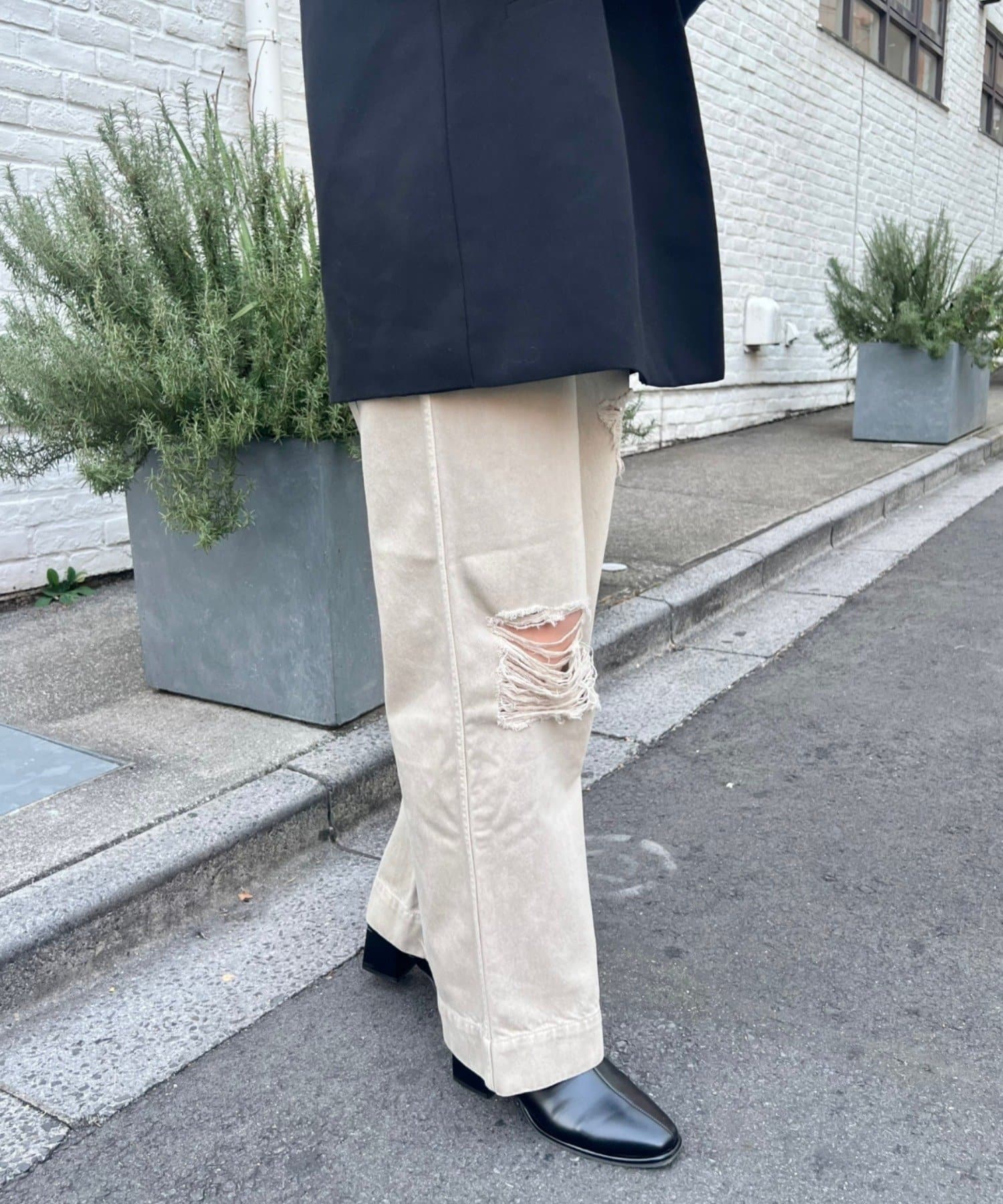 OUTLET(アウトレット) 【Kastane】【ainode】Kastane別注クラッシュワイドパンツ