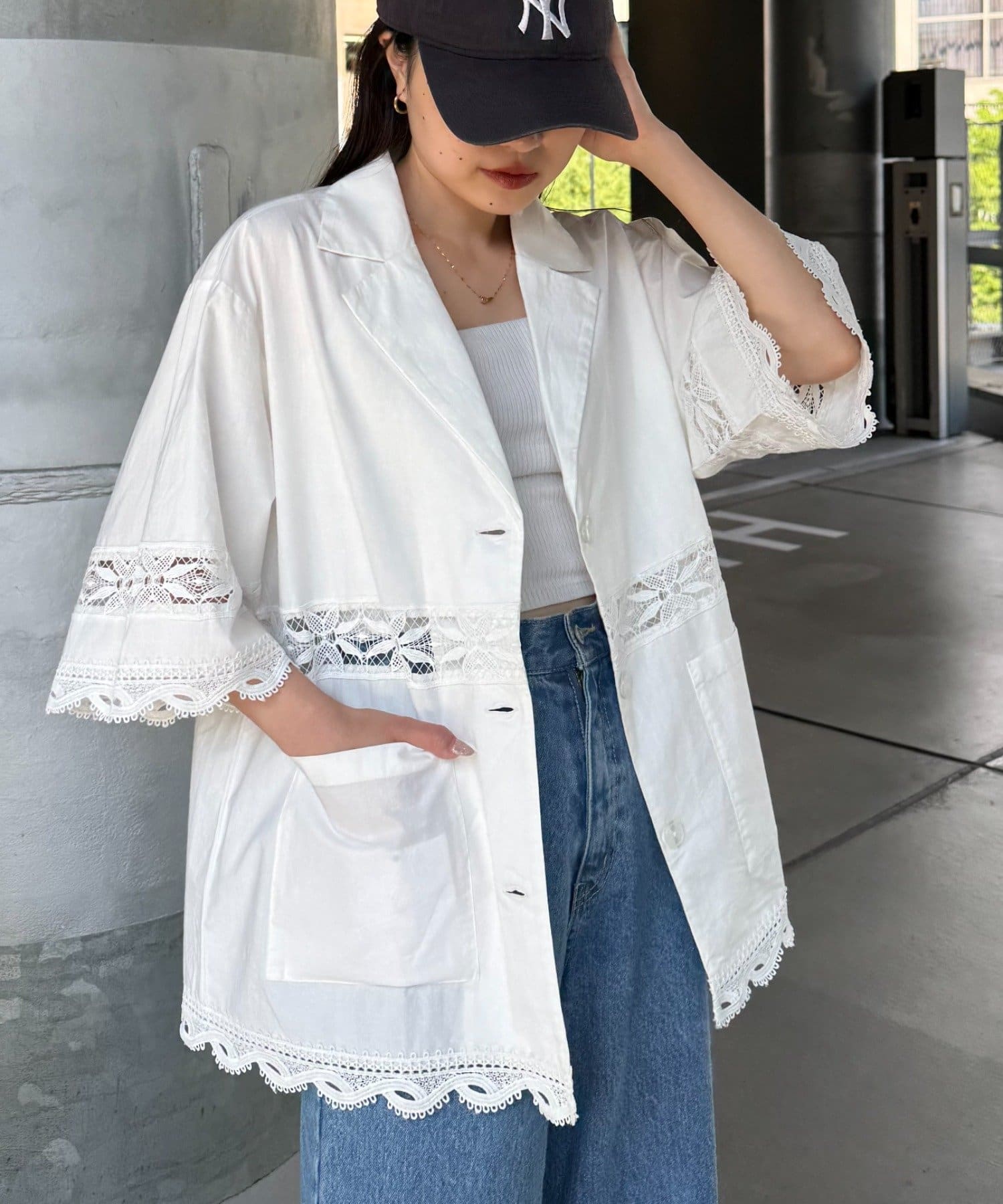OUTLET(アウトレット) 【CIAOPANIC TYPY】切替レースオーバー5分袖ジャケット