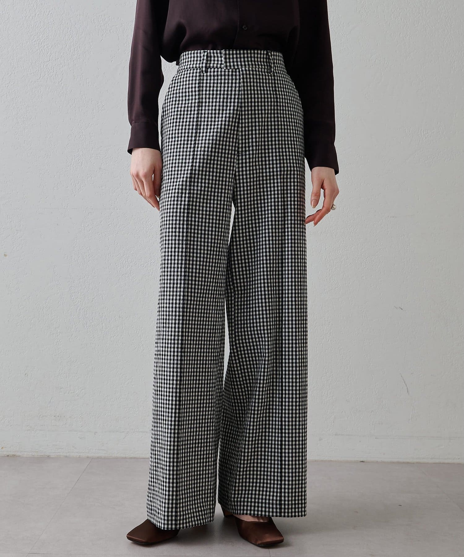 Whim Gazette(ウィム ガゼット) 【Drawing Numbers】オーガニックコットンチェックワイドパンツ