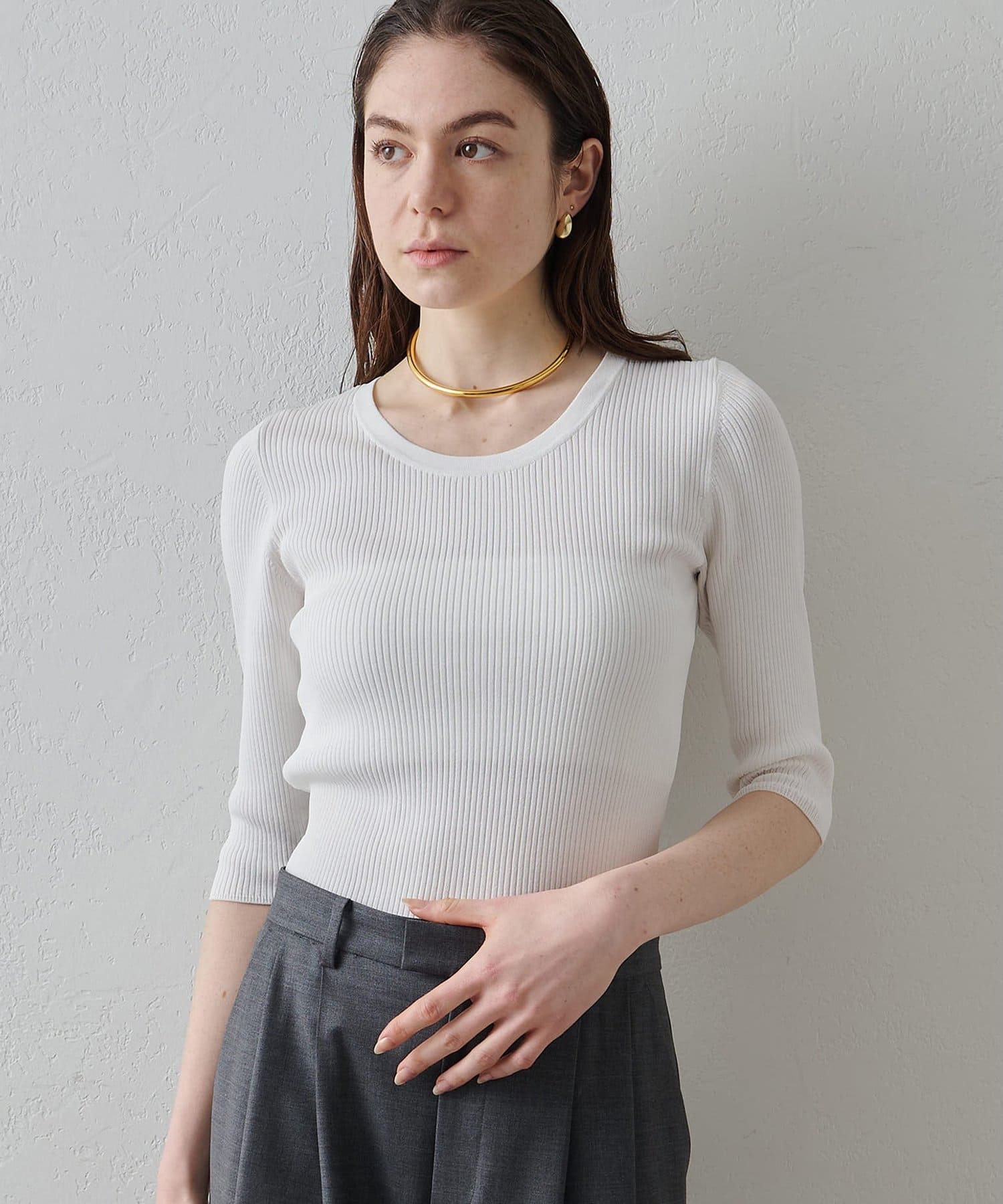 Whim Gazette(ウィム ガゼット) 【Drawing Numbers】リブハーフスリーブニット