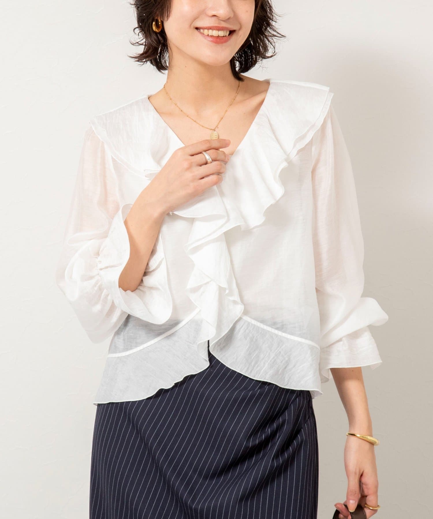 NOLLEY'S(ノーリーズ) ウォッシャブルシアーラッフル羽織りブラウス