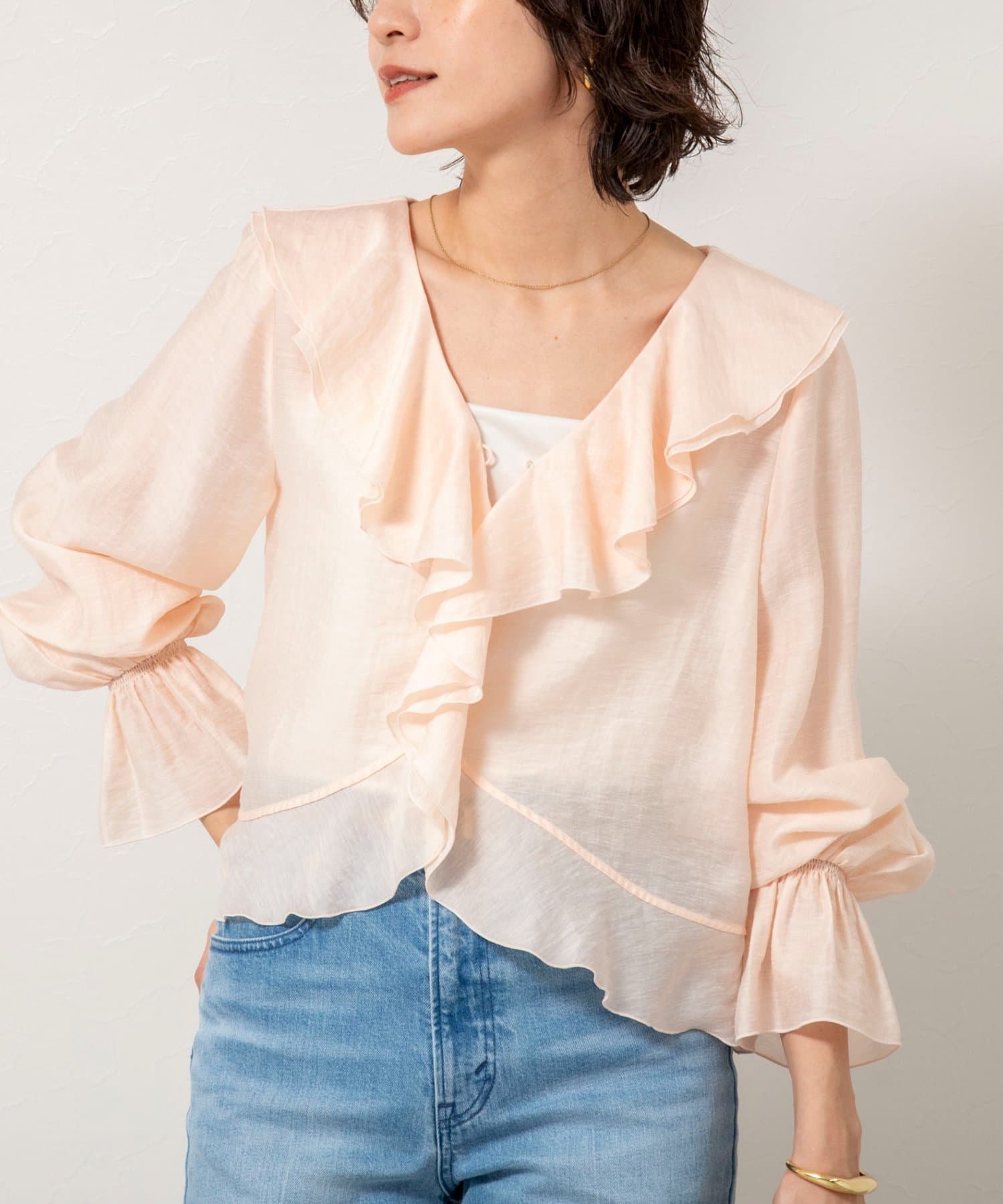 NOLLEY'S(ノーリーズ) ウォッシャブルシアーラッフル羽織りブラウス