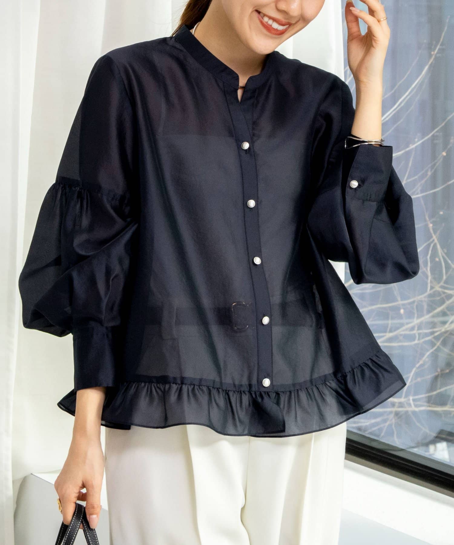 NOLLEY'S(ノーリーズ) ウォッシャブルシアー裾フリルブラウス