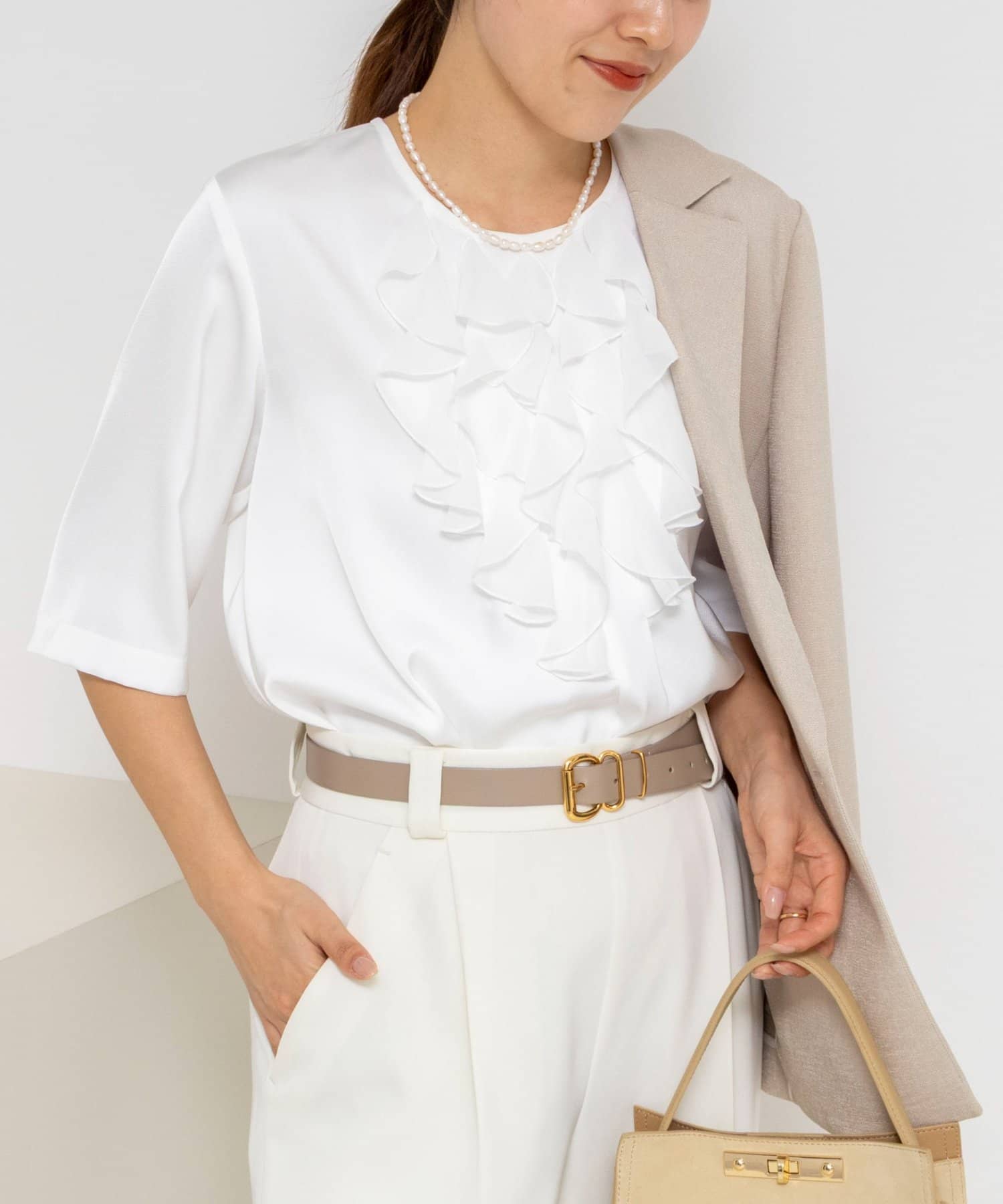 NOLLEY'S(ノーリーズ) ウォッシャブルオトナサテンラッフルブラウス