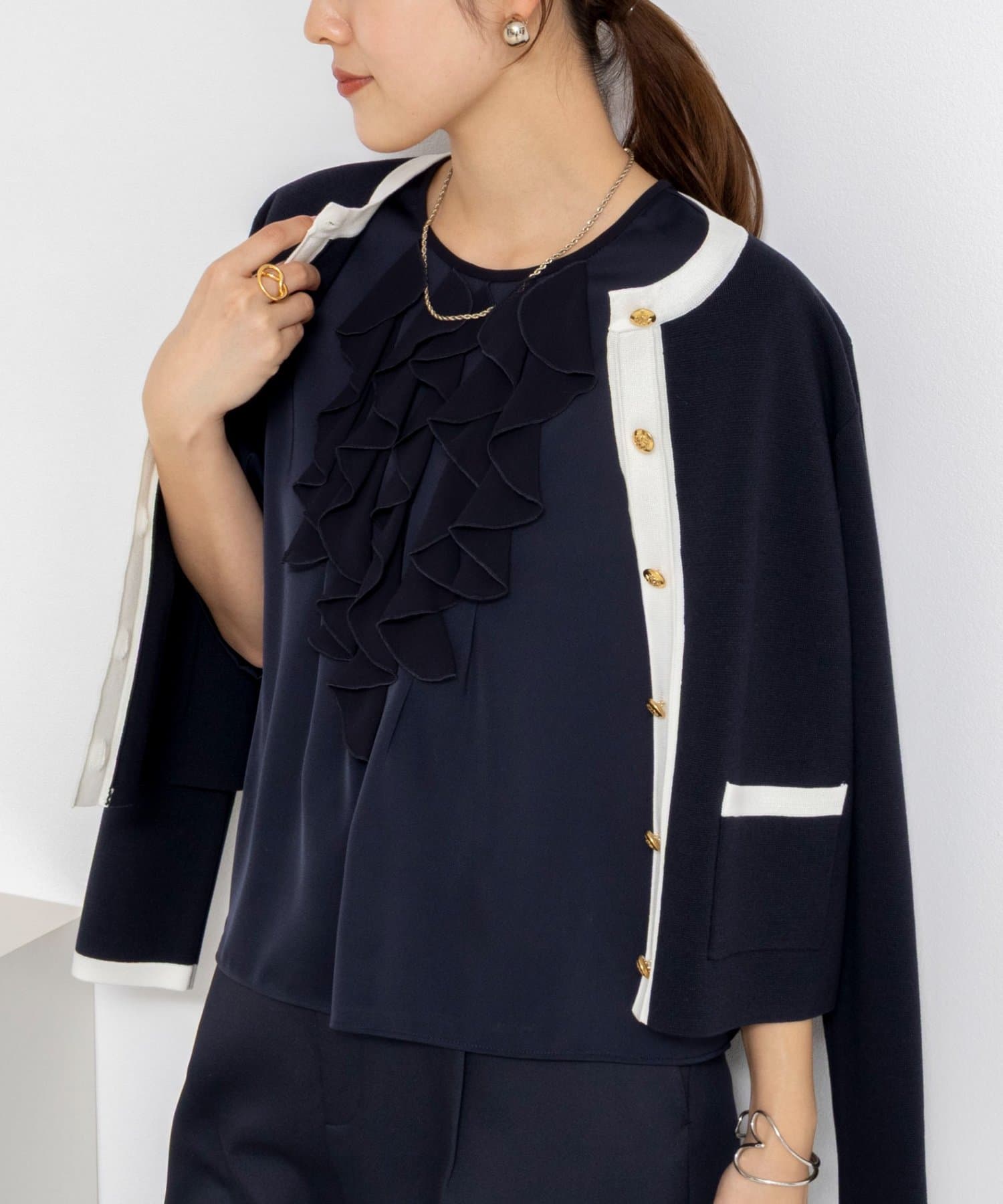 NOLLEY'S(ノーリーズ) ウォッシャブルオトナサテンラッフルブラウス