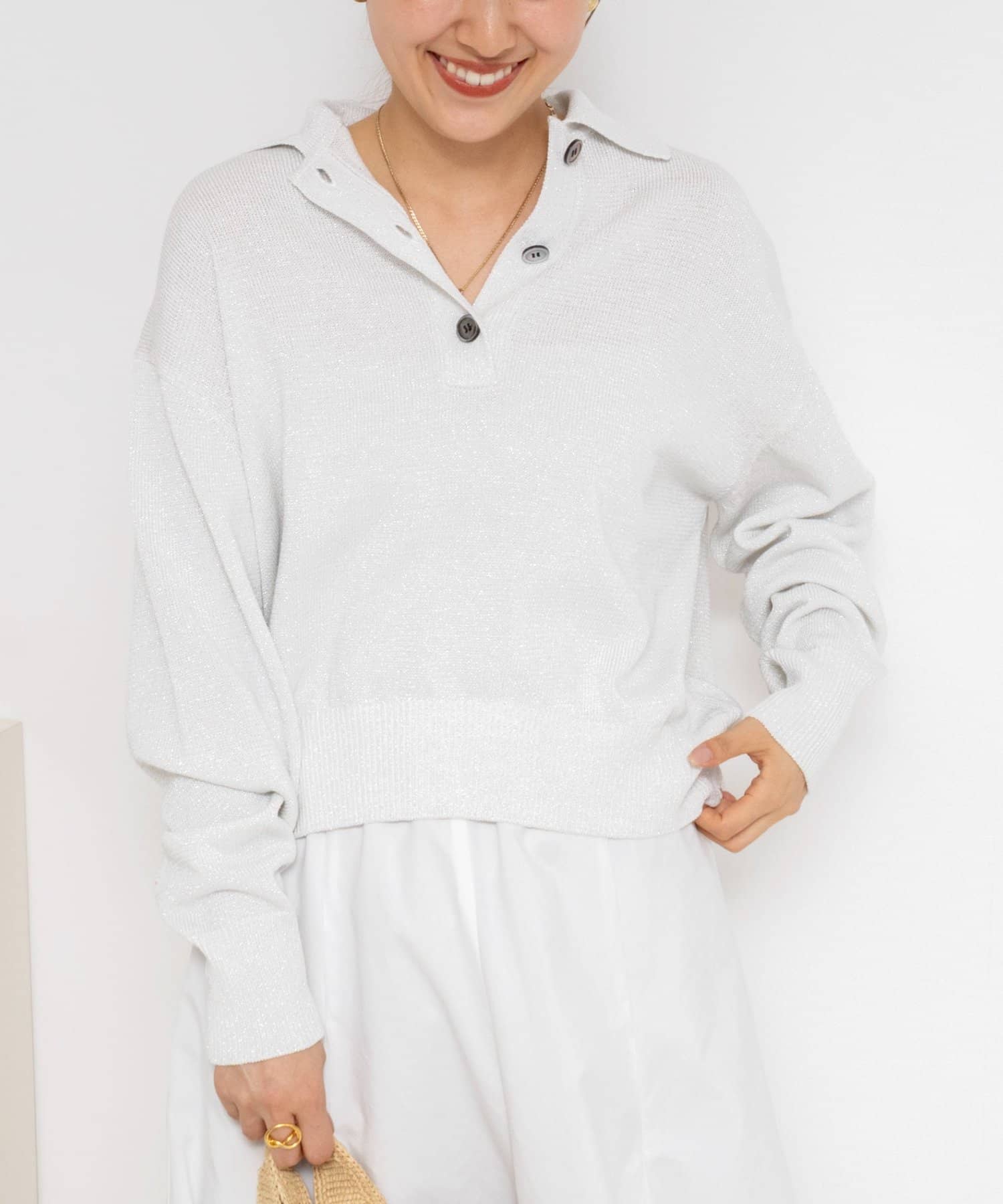 NOLLEY'S(ノーリーズ) 《手洗い可能》ギマコットンポロ襟プルオーバー