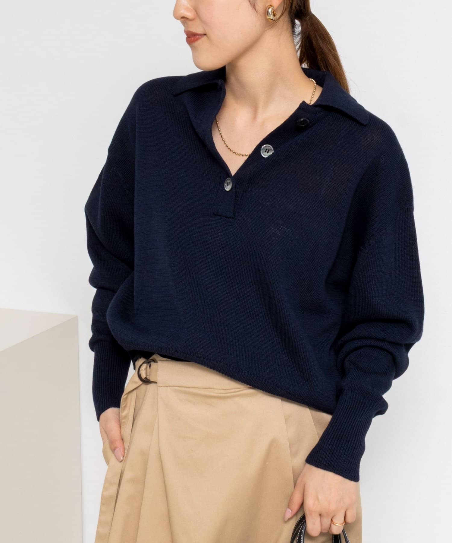 NOLLEY'S(ノーリーズ) 《手洗い可能》ギマコットンポロ襟プルオーバー