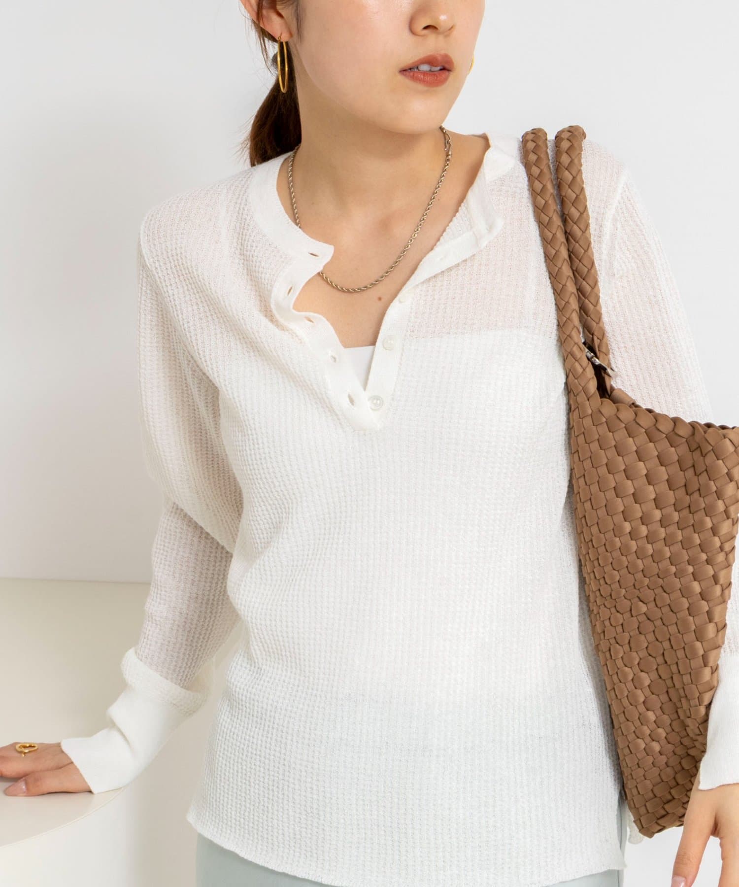 NOLLEY'S(ノーリーズ) 《手洗い可能》ギマポリコットンワッフルヘンリーネックプルオーバー