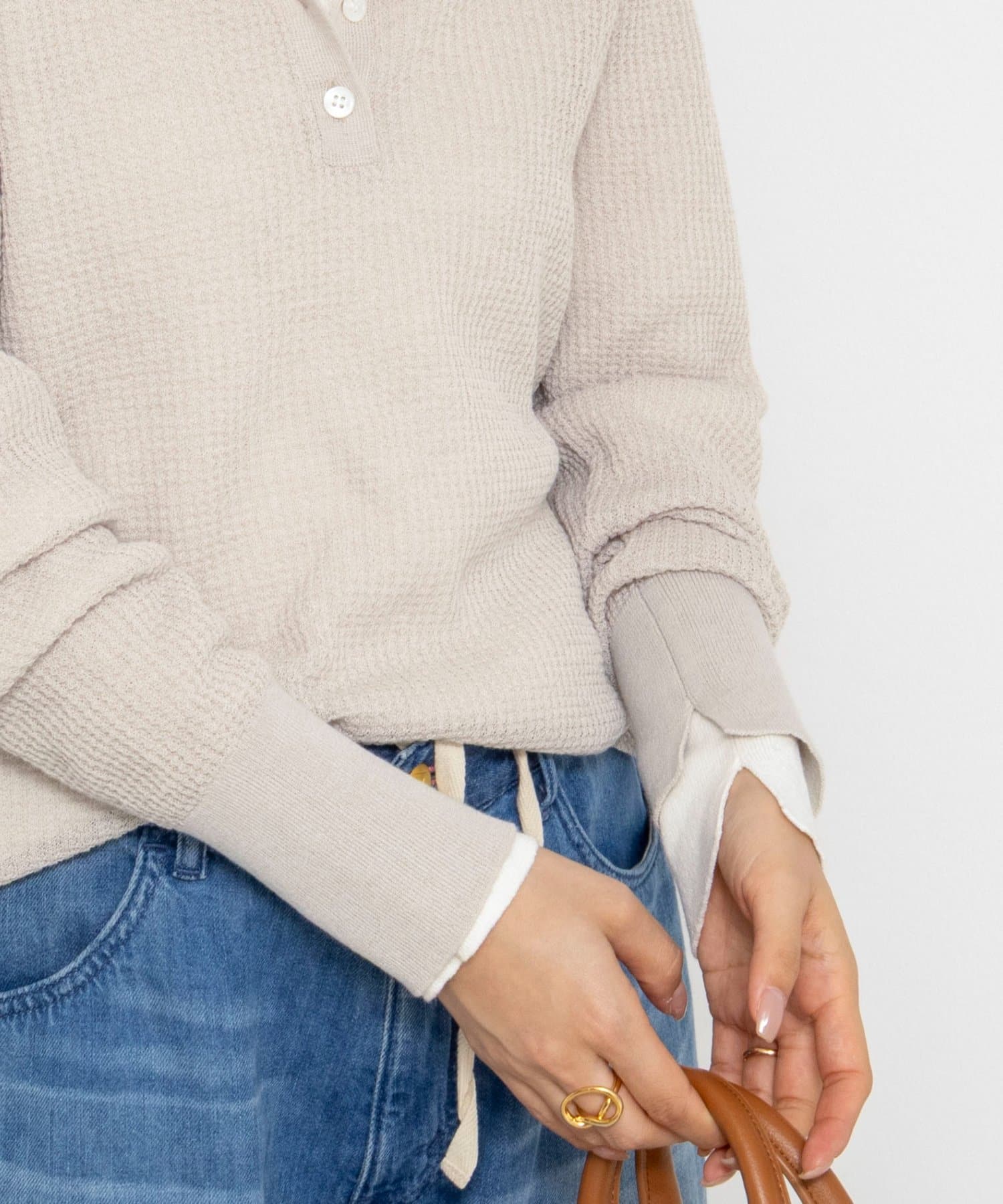 NOLLEY'S(ノーリーズ) 《手洗い可能》ギマポリコットンワッフルヘンリーネックプルオーバー