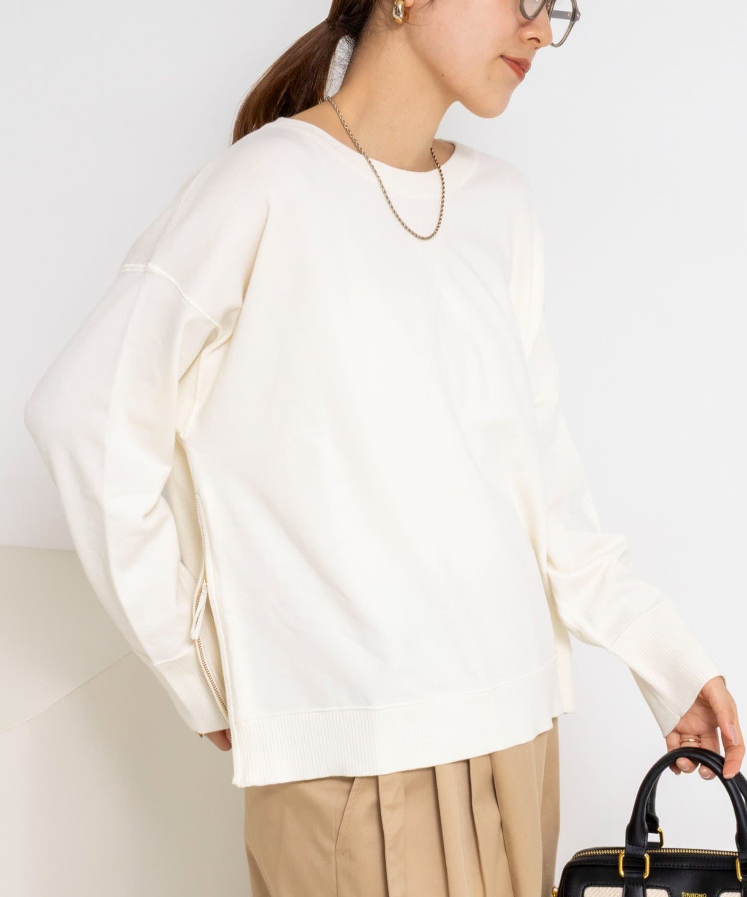 NOLLEY'S(ノーリーズ) 《手洗い可能》トレーナー風プルオーバーサイドZIP