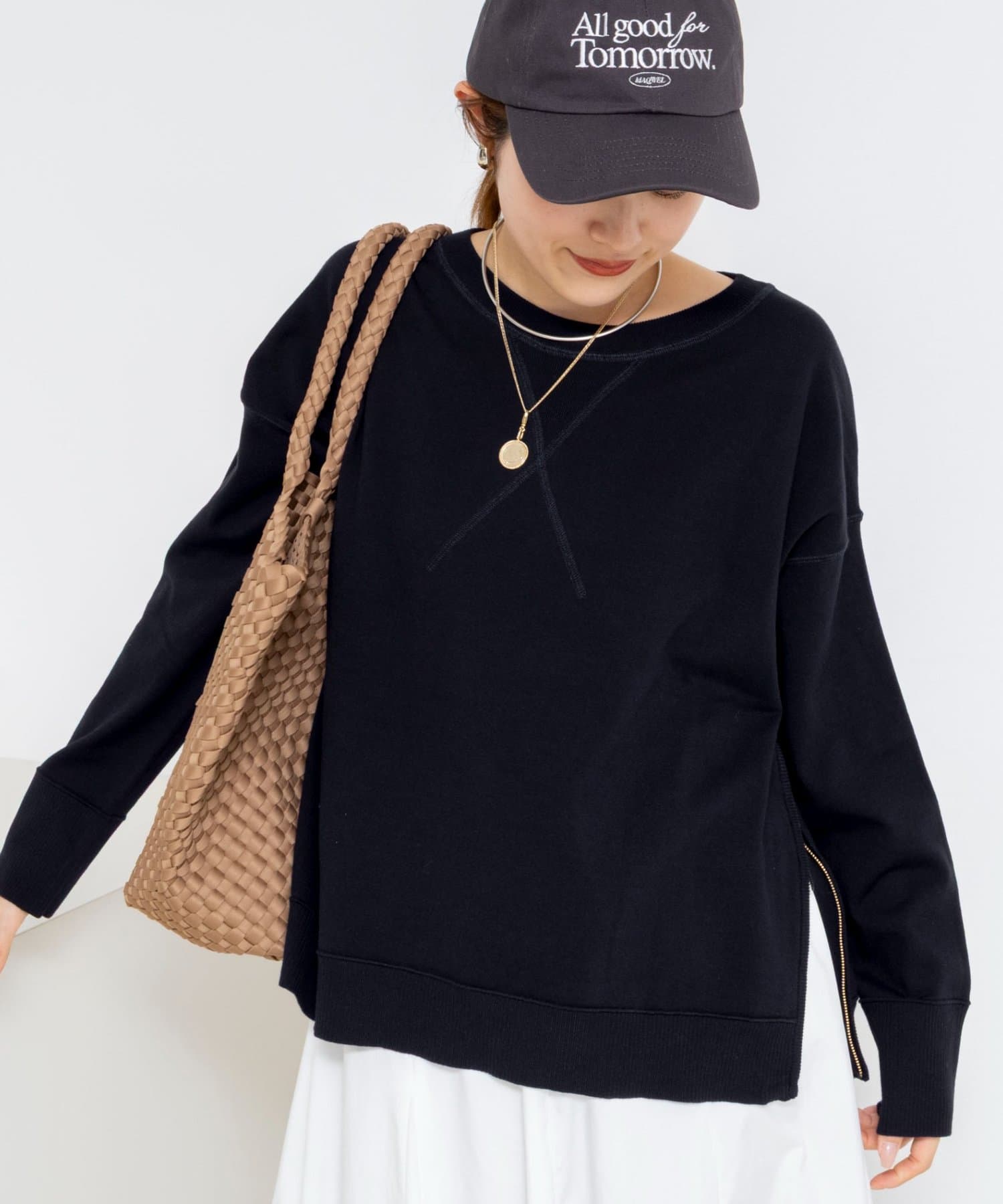 NOLLEY'S(ノーリーズ) 《手洗い可能》トレーナー風プルオーバーサイドZIP