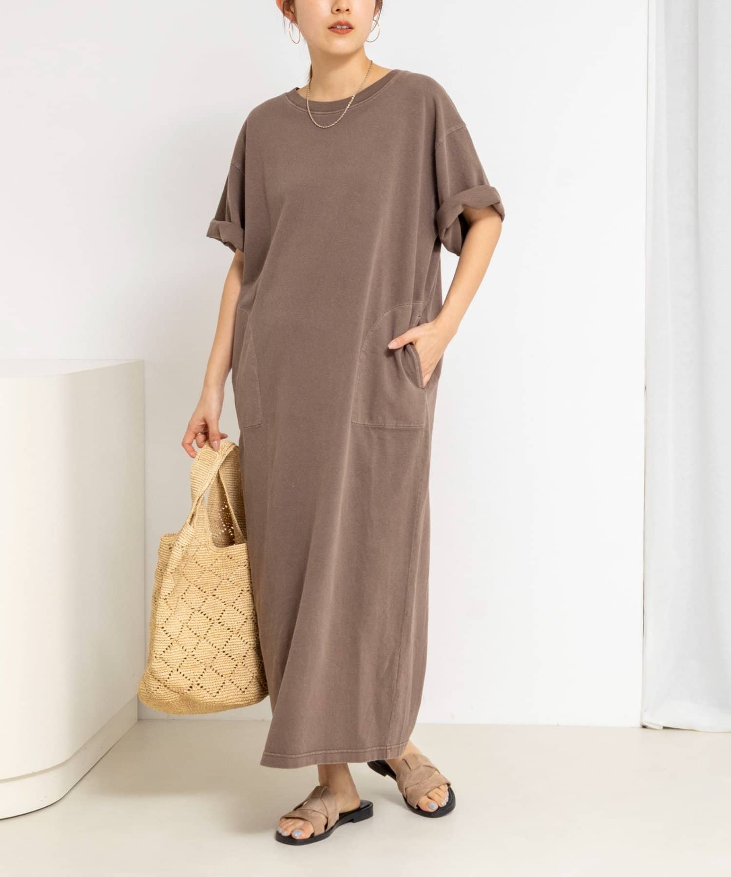 NOLLEY'S(ノーリーズ) ウォッシャブルピグメント加工カットソーマキシ丈ワンピース