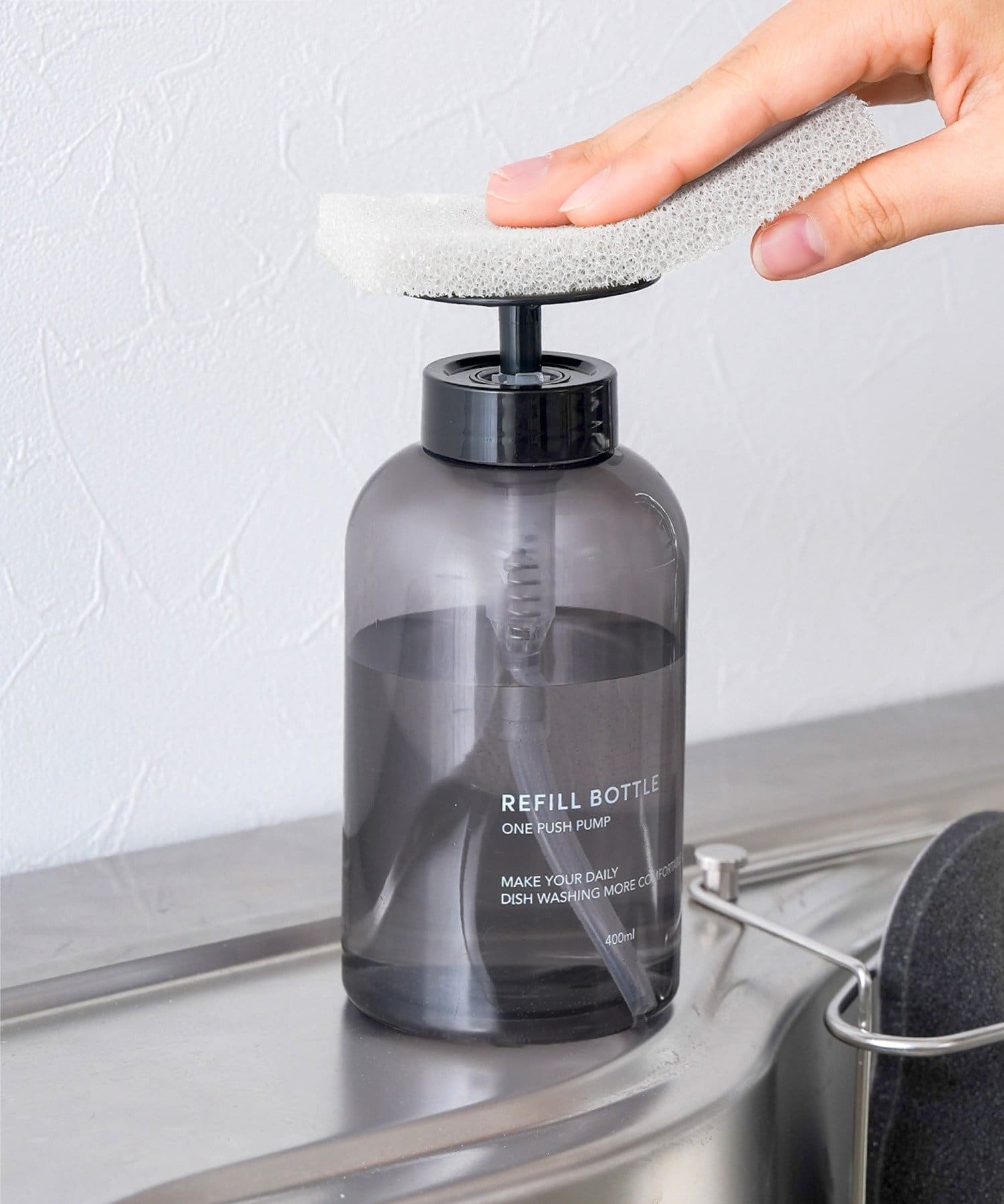 3COINS(スリーコインズ) 《片手でワンプッシュ！》食器洗剤ボトル：400ml