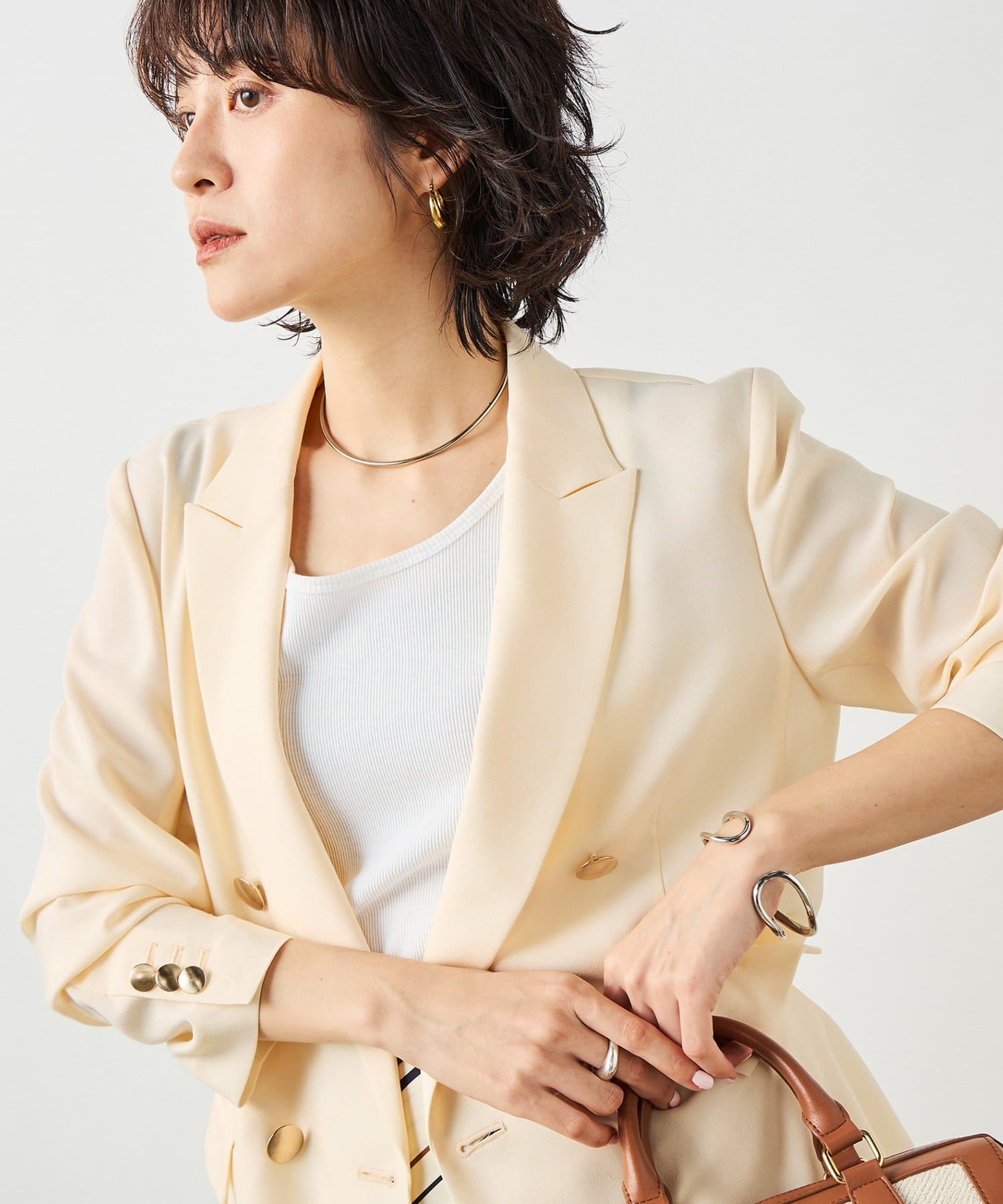 NOLLEY'S(ノーリーズ) 《セットアップ対応》ウォッシャブルスラブオックスダブルジャケット