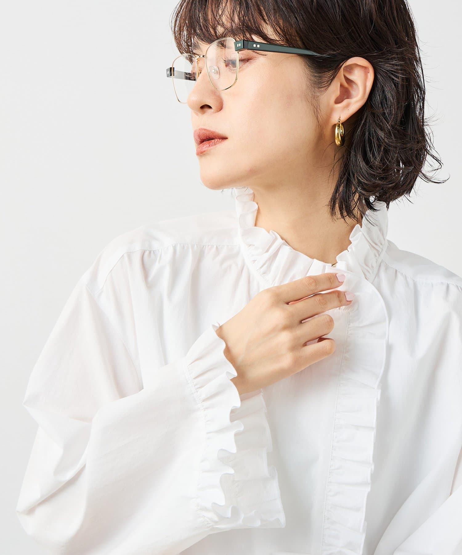 NOLLEY'S(ノーリーズ) ウォッシャブルORGANICコットンフリルシャツブラウス