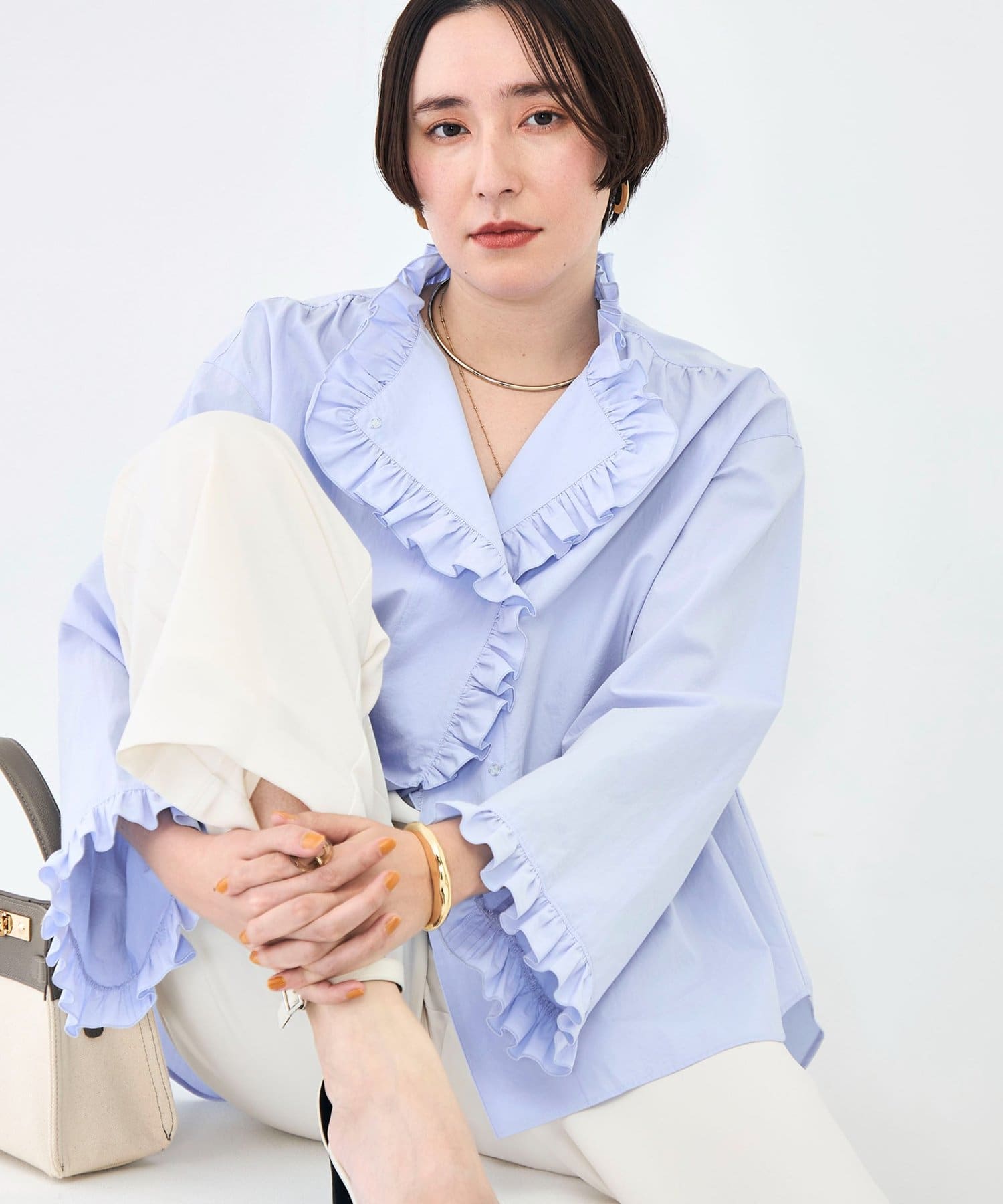 NOLLEY'S(ノーリーズ) ウォッシャブルORGANICコットンフリルシャツブラウス