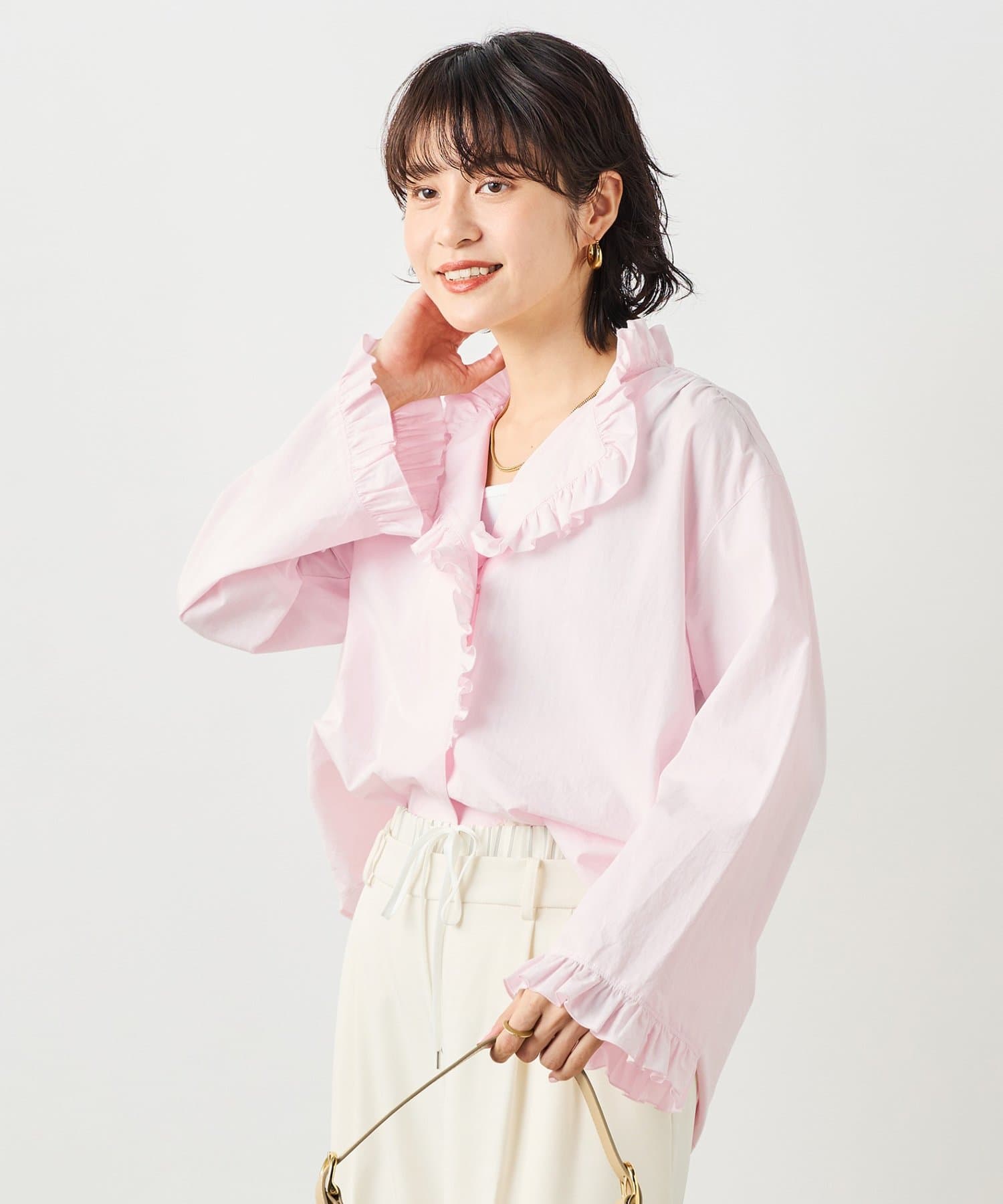 NOLLEY'S(ノーリーズ) ウォッシャブルORGANICコットンフリルシャツブラウス