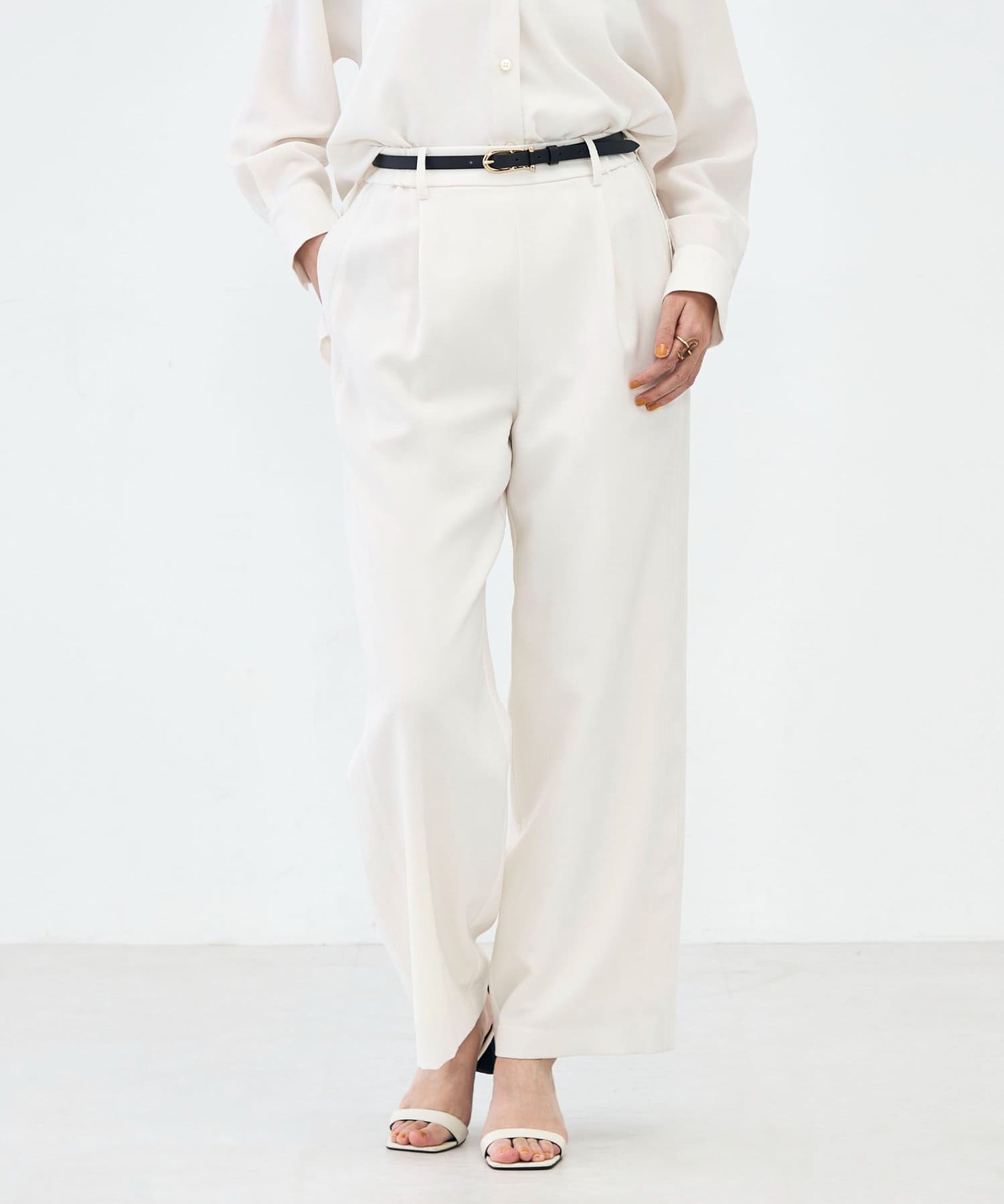 NOLLEY'S(ノーリーズ) 《セットアップ対応》ウォッシャブルストレッチツイルイージーワイドパンツ